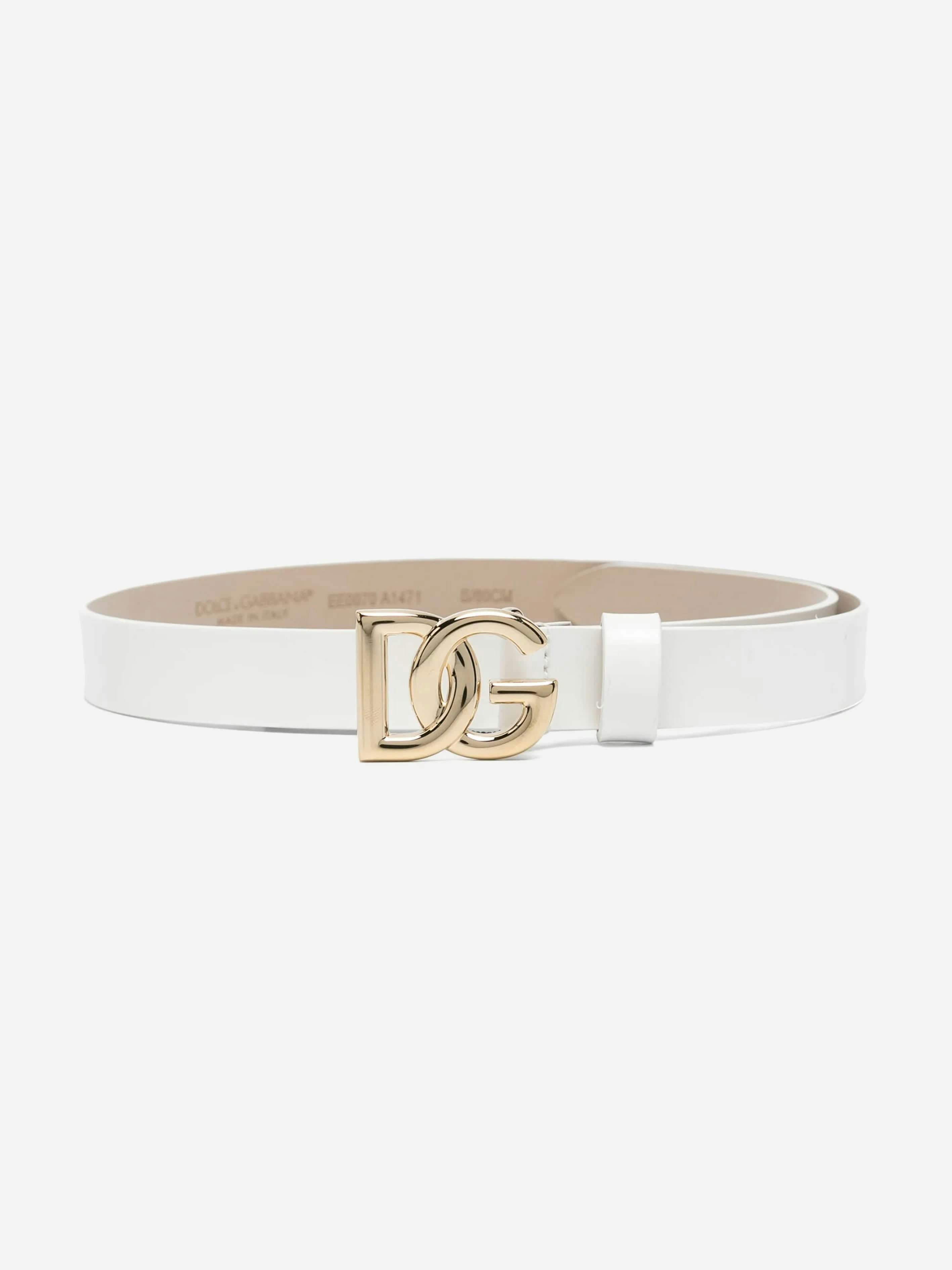 Dolce & Gabbana Kids Girls White Dolce & Gabbana Leather Logo Belt In - L (6 - 8 Yrs)