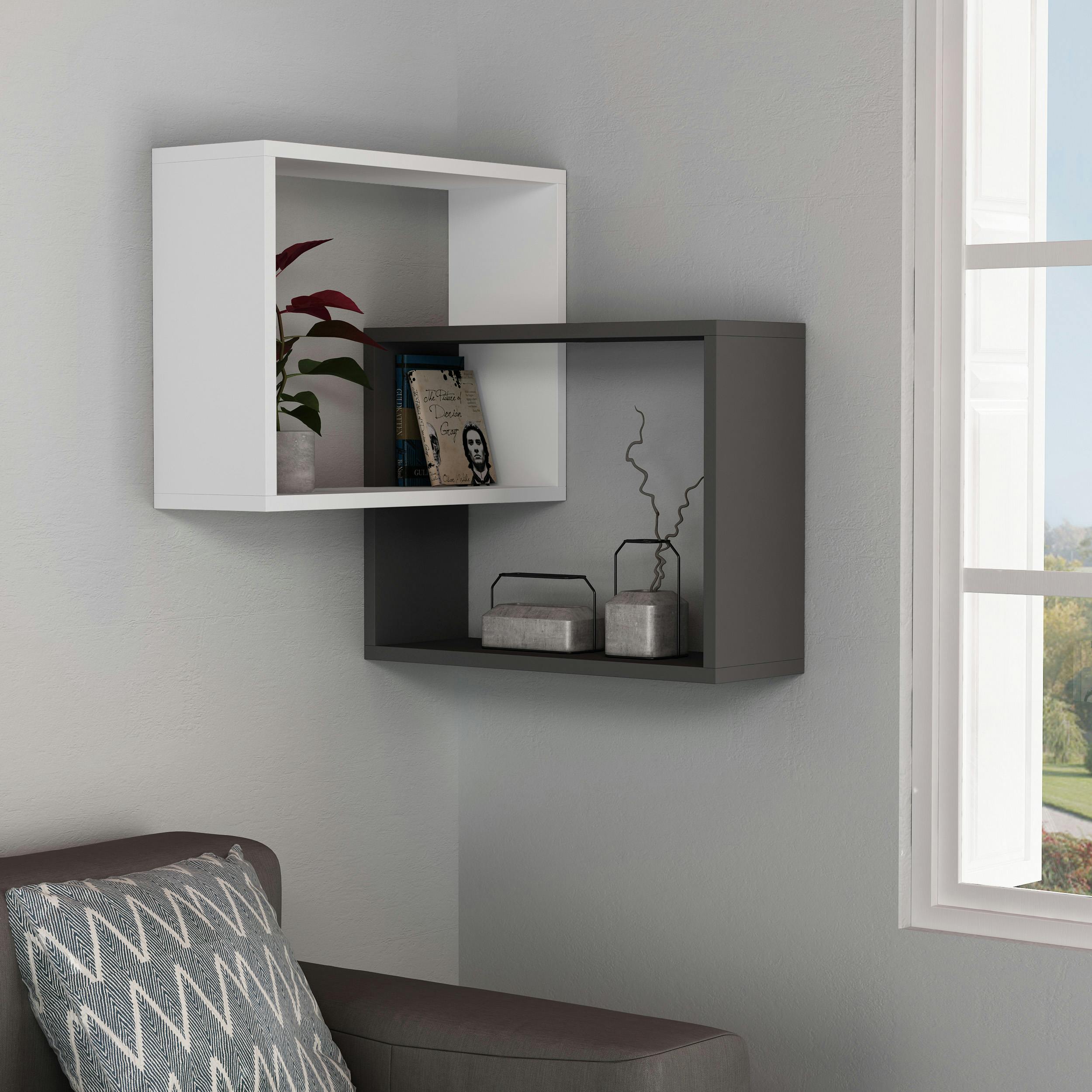 Decortie 3 Shelf Wall Mounted Bookcase White/Anthracite/Grey - Image 3