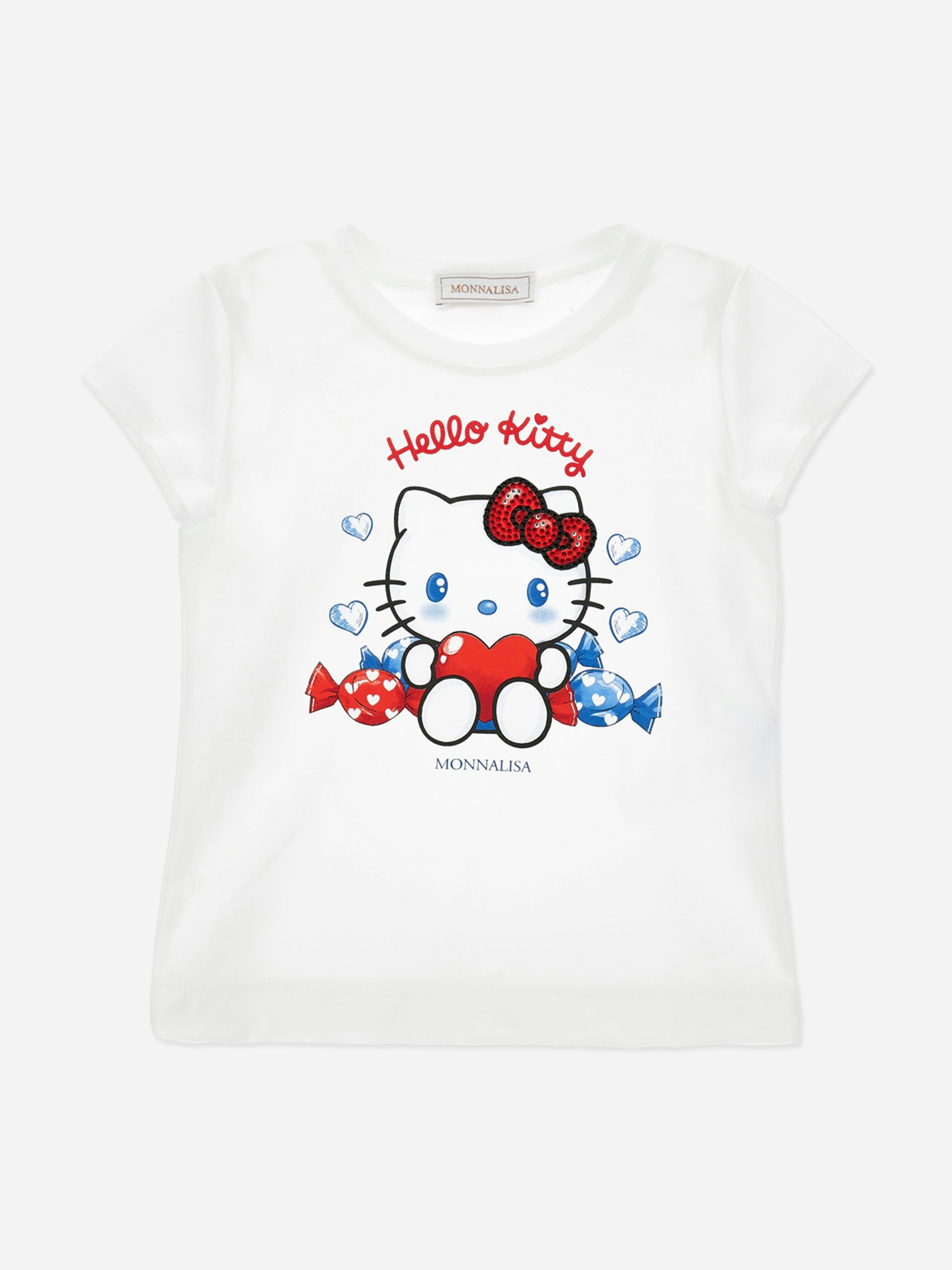 Monnalisa Girls White Hello Kitty T-Shirt In - 6 Yrs