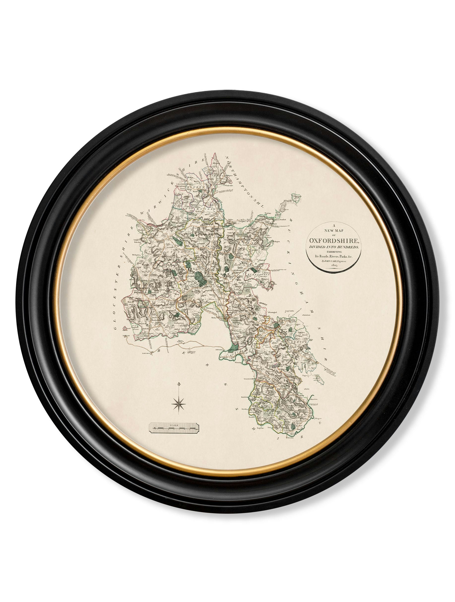 Rackhams Black C.1806 County Maps Of England - Round - 96 X 96Cm - Oxfordshire