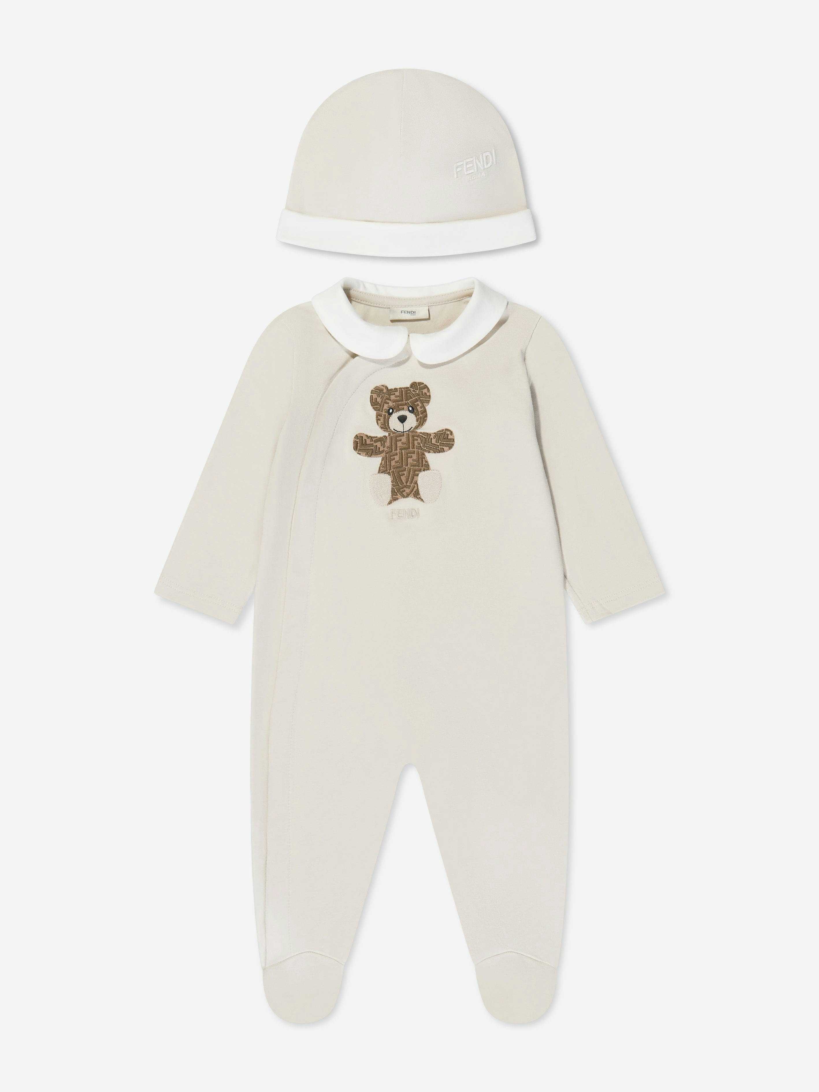 Fendi Kids Beige Fendi Baby Bear Babygrow And Hat Set In - 6 Mths