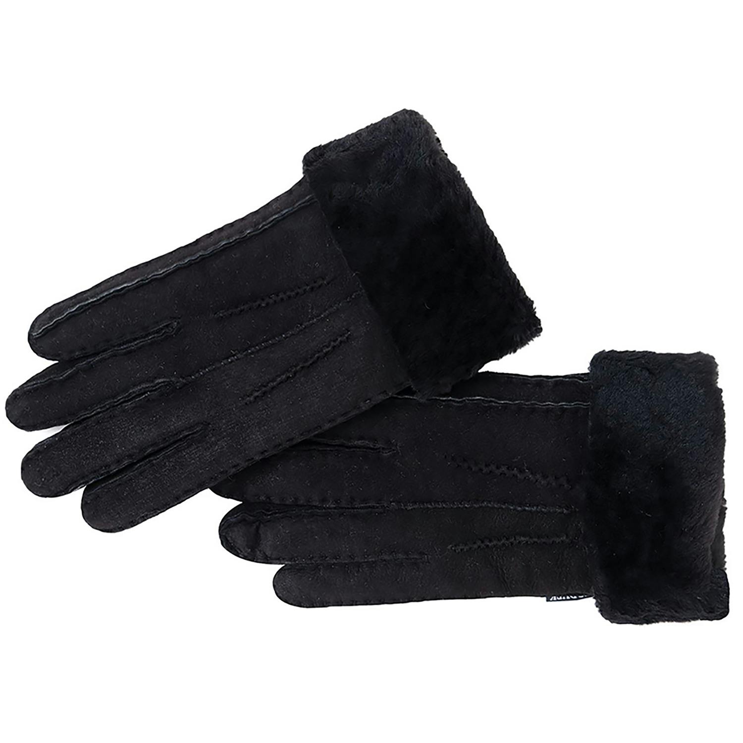 Nordvek Women's Black Sheepskin Gloves With Fur Cuff - M/L - 8.0