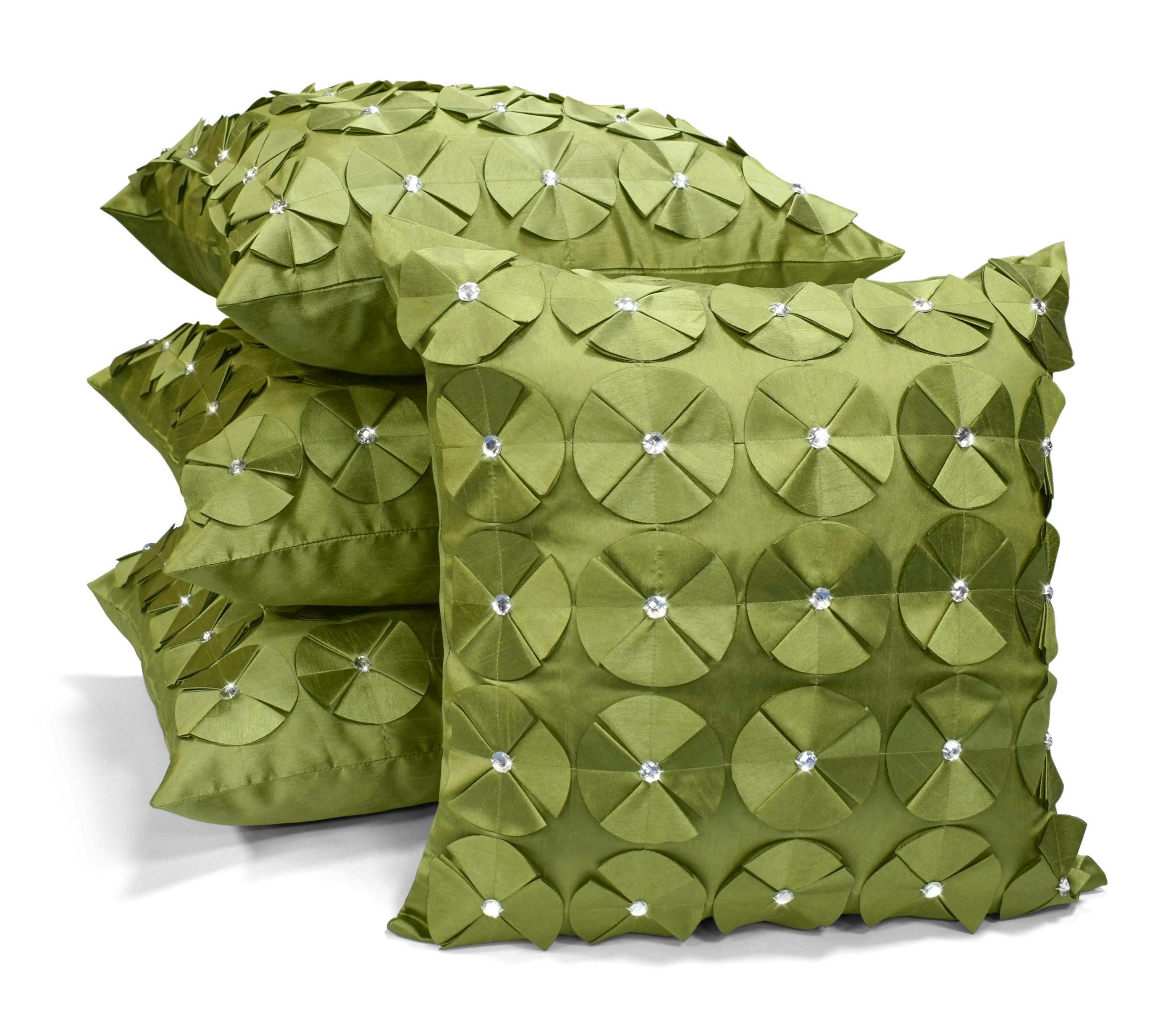 Rackhams 3D Petal Detail With Gem Stud Detail Cushion - 43Cm X 43Cm - Lime