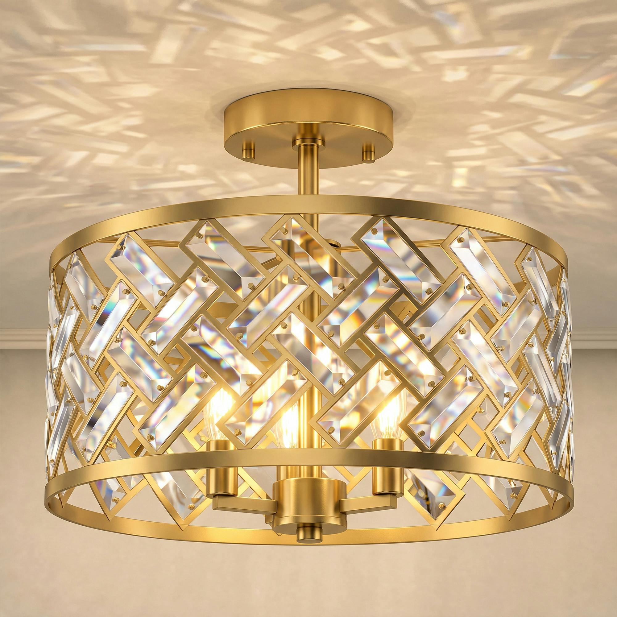 Homcom Light/Gold 3- Crystal Glass Ceiling Modern Ceiling Lamp, Tone
