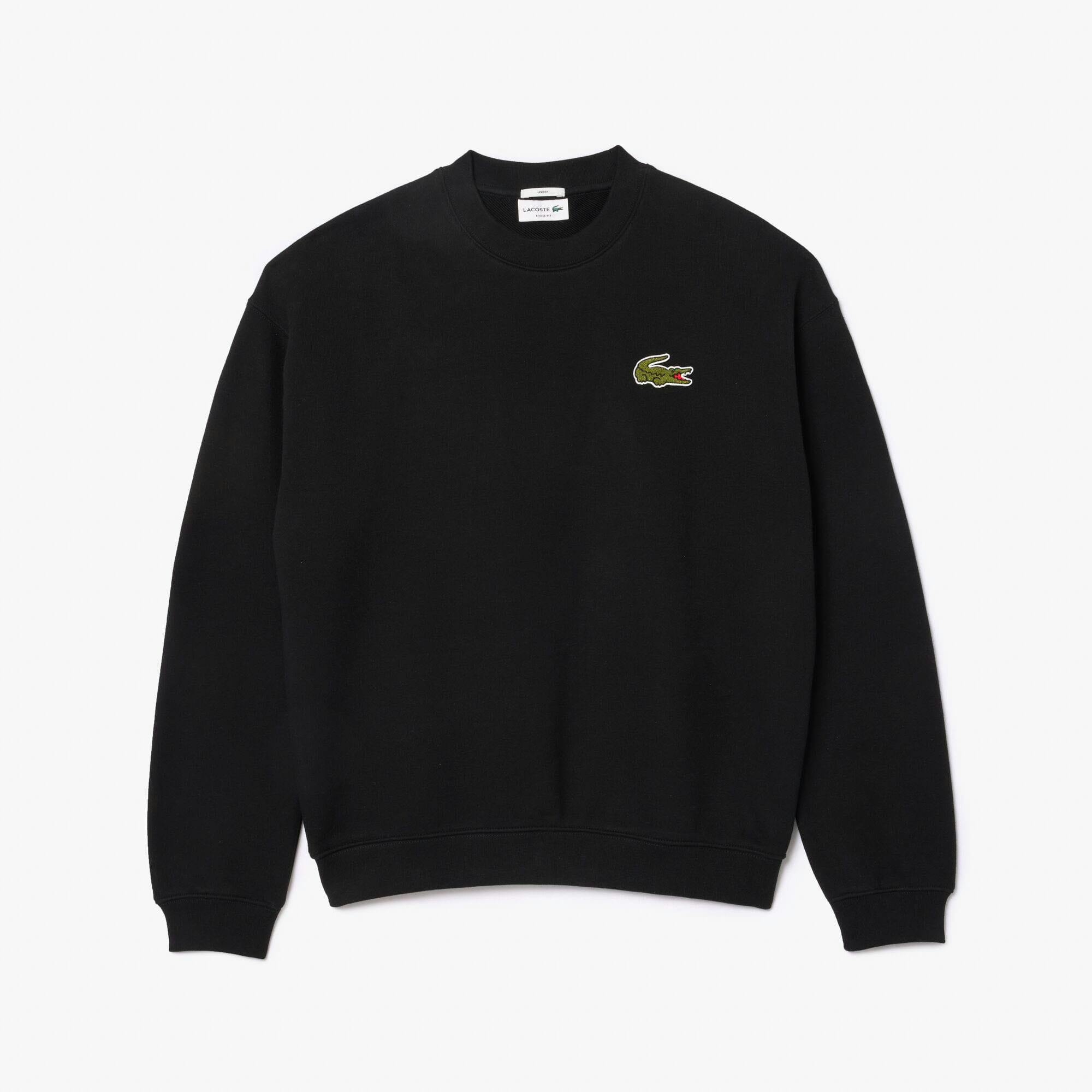 Lacoste Unisex Black Adult Accent Badge Fleece Loose Fit Sweatshirt - Xxs - 100% Cotton
