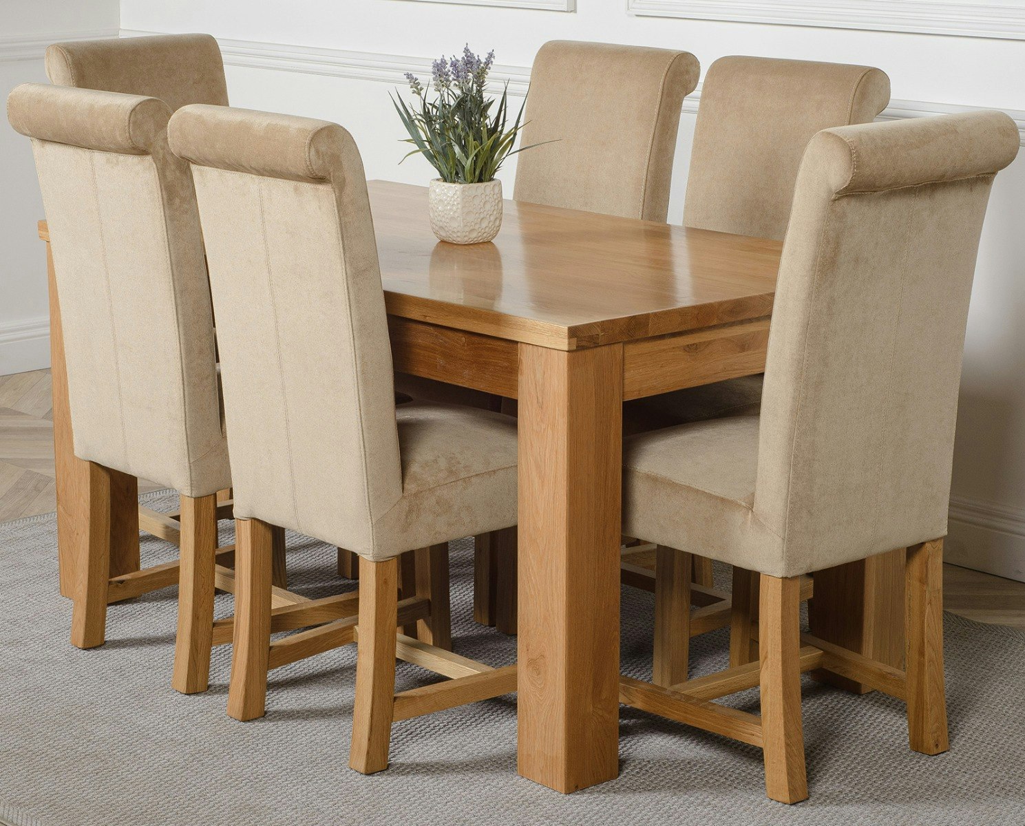 That's Furniture Beige Dakota Oak Dining Table With Washington Fabric Chairs - 6 Chairs Medium