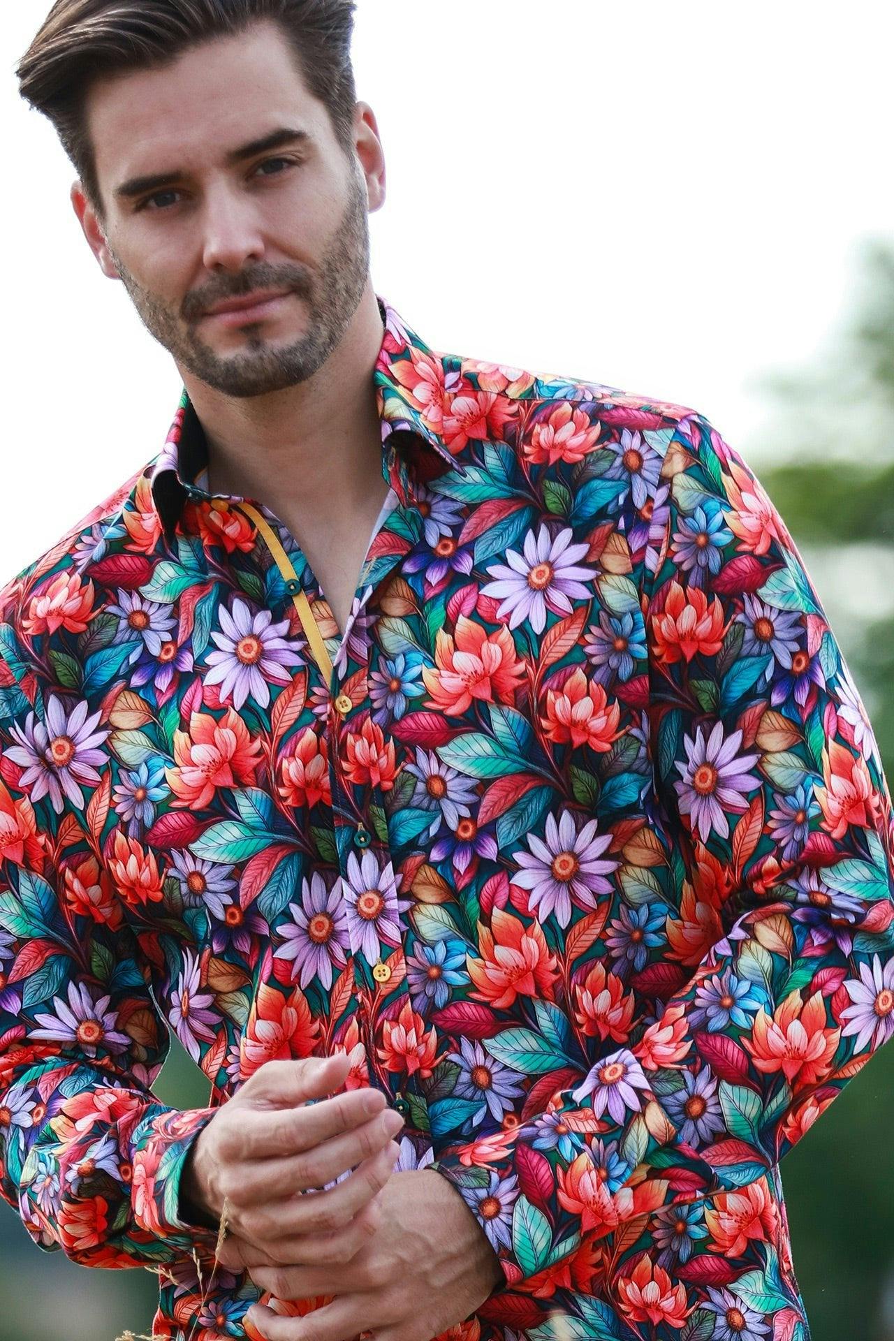 Claudio Lugli Red/Coral Endless Summer Print Shirt - Medium