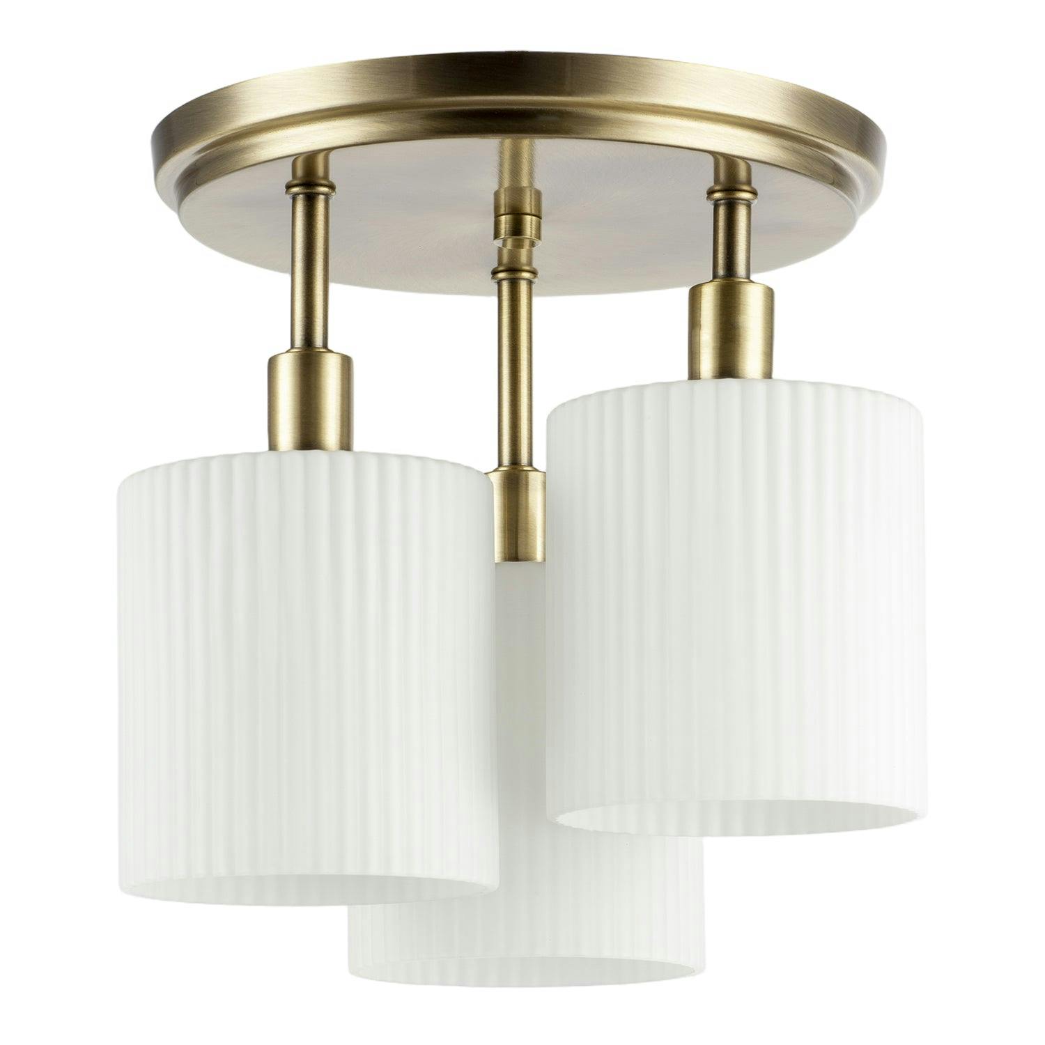 Happy Homewares Light Designer Antique Brass Semi Flush Ceiling With Fluted Shades