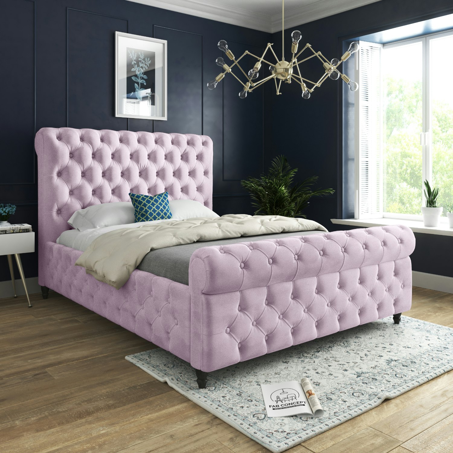 Rackhams Pink Roxy Upholstered Soft Velvet Metal Bed Frame - Single