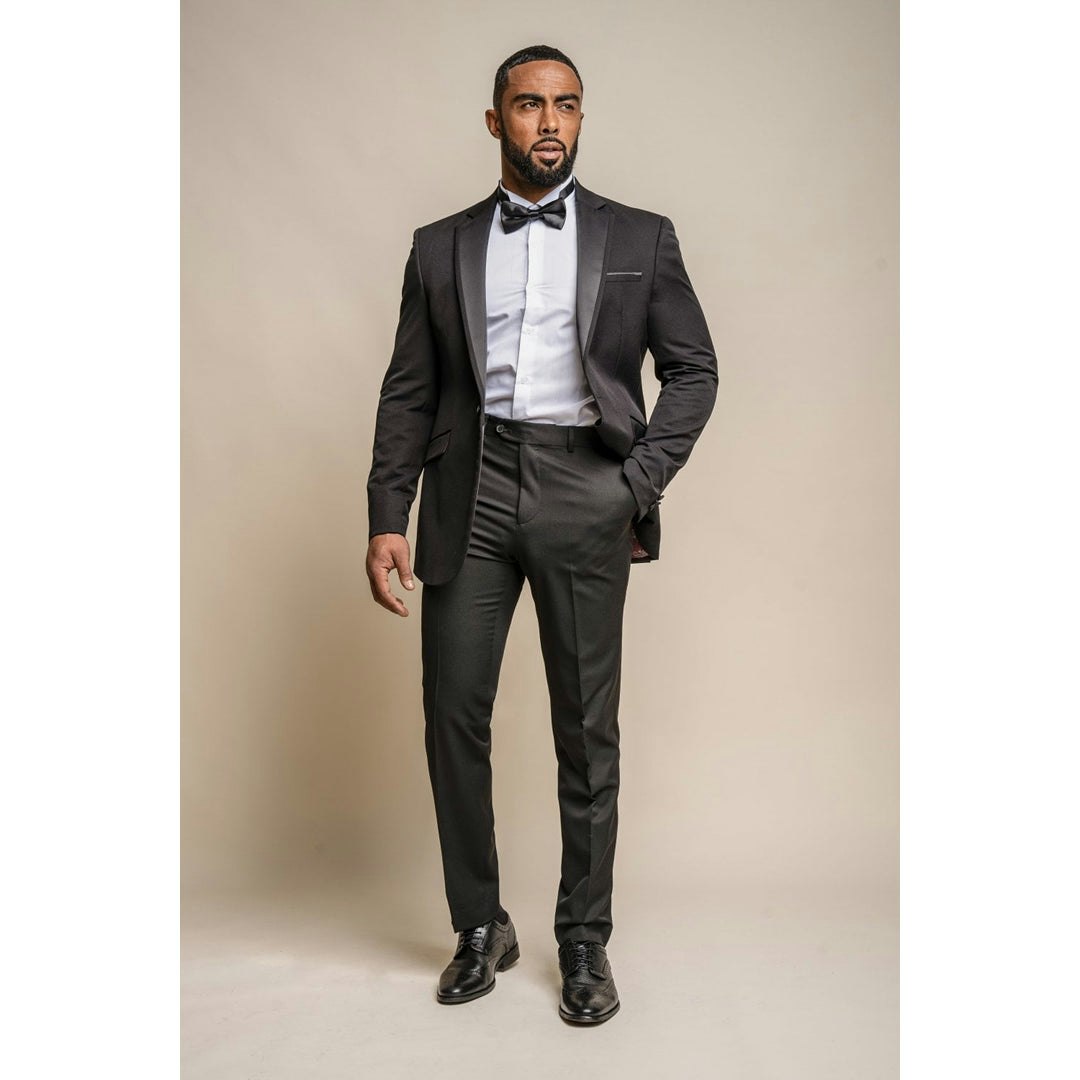 House Of Cavani Men's Black Tux - Tuxedo 2 Piece Classic Wedding Suit - 52" Jacket 46" Trousers