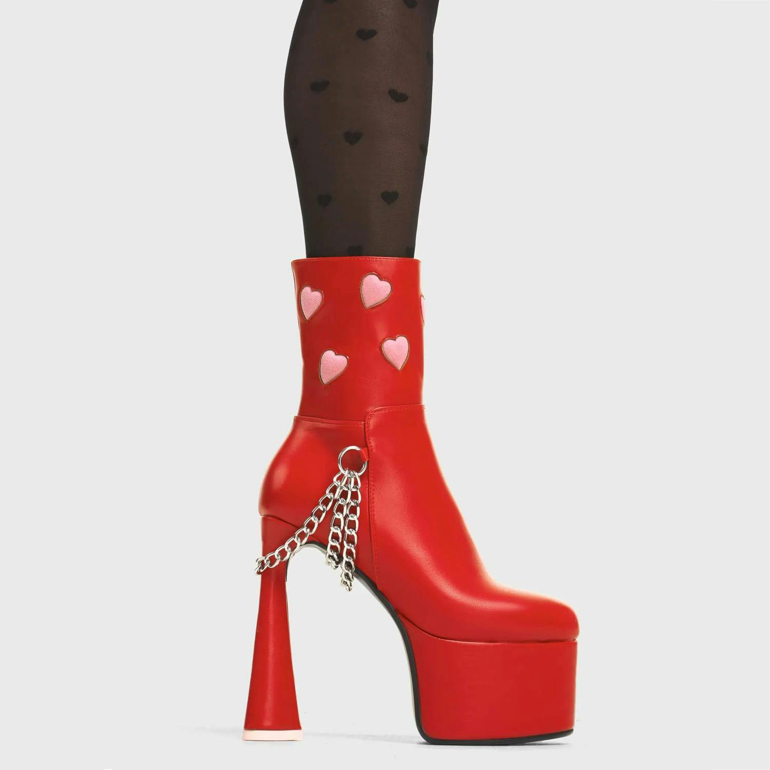 Lamoda Black/Red Back Me Pu Lace-Up Ankle Boots Bold Urban Street Style - Uk7