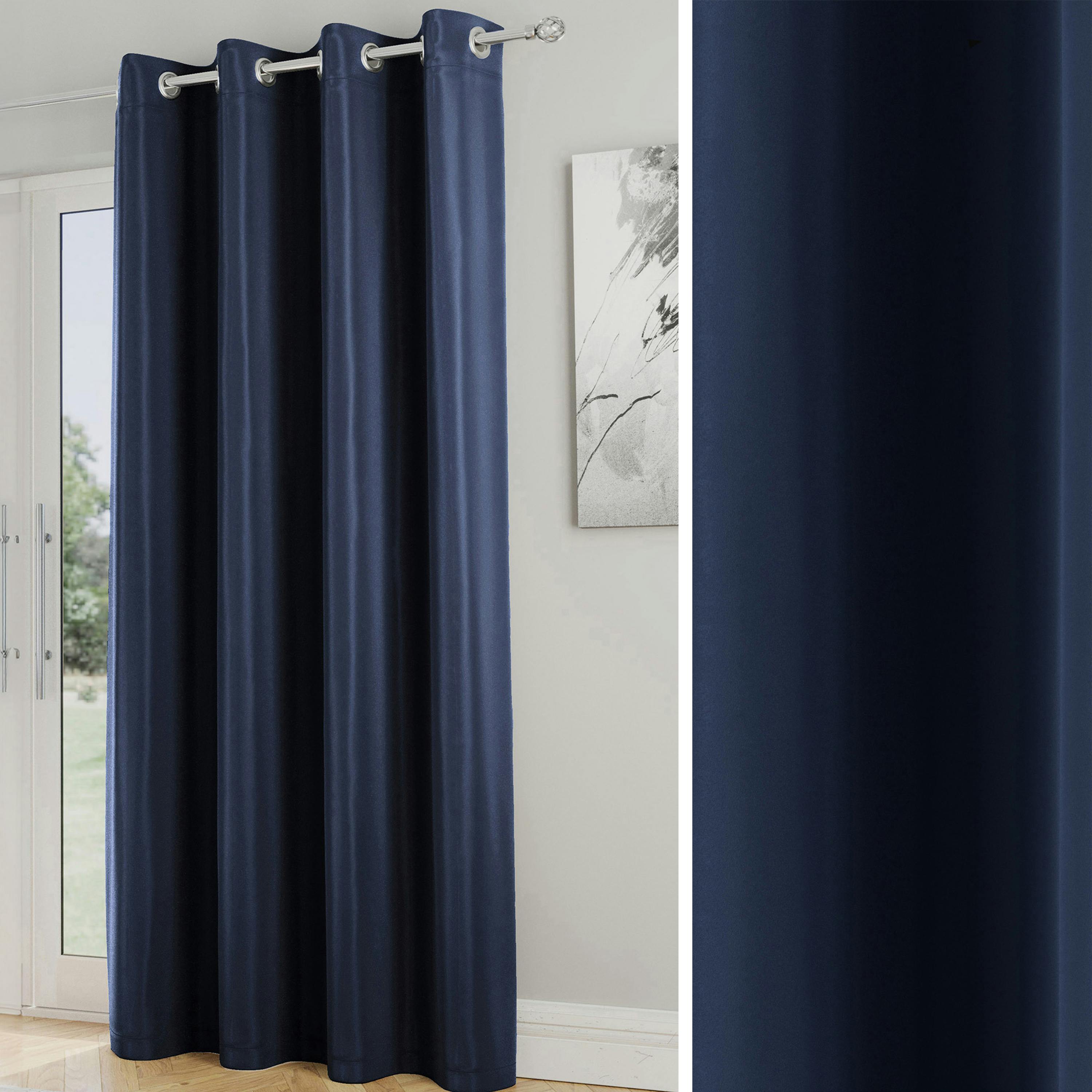 Rackhams Light Nightfall Plain Supersoft Thermal Room Darkening Eyelet Single Door Curtain - Navy - 66" (168Cm) Width X 84" (214Cm) Drop