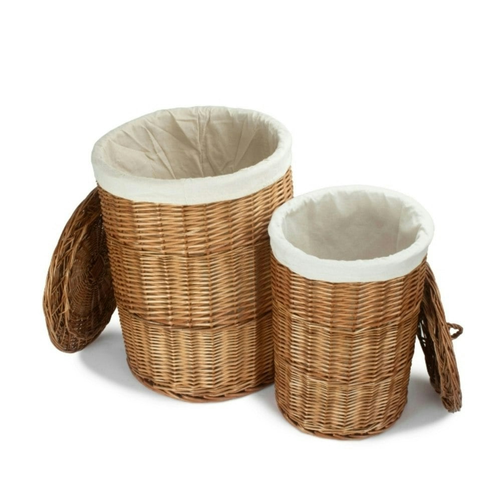 Red Hamper Red/Light/White Hamper Set Of 2 Steamed Wicker Corner Laundry Baskets With Lining