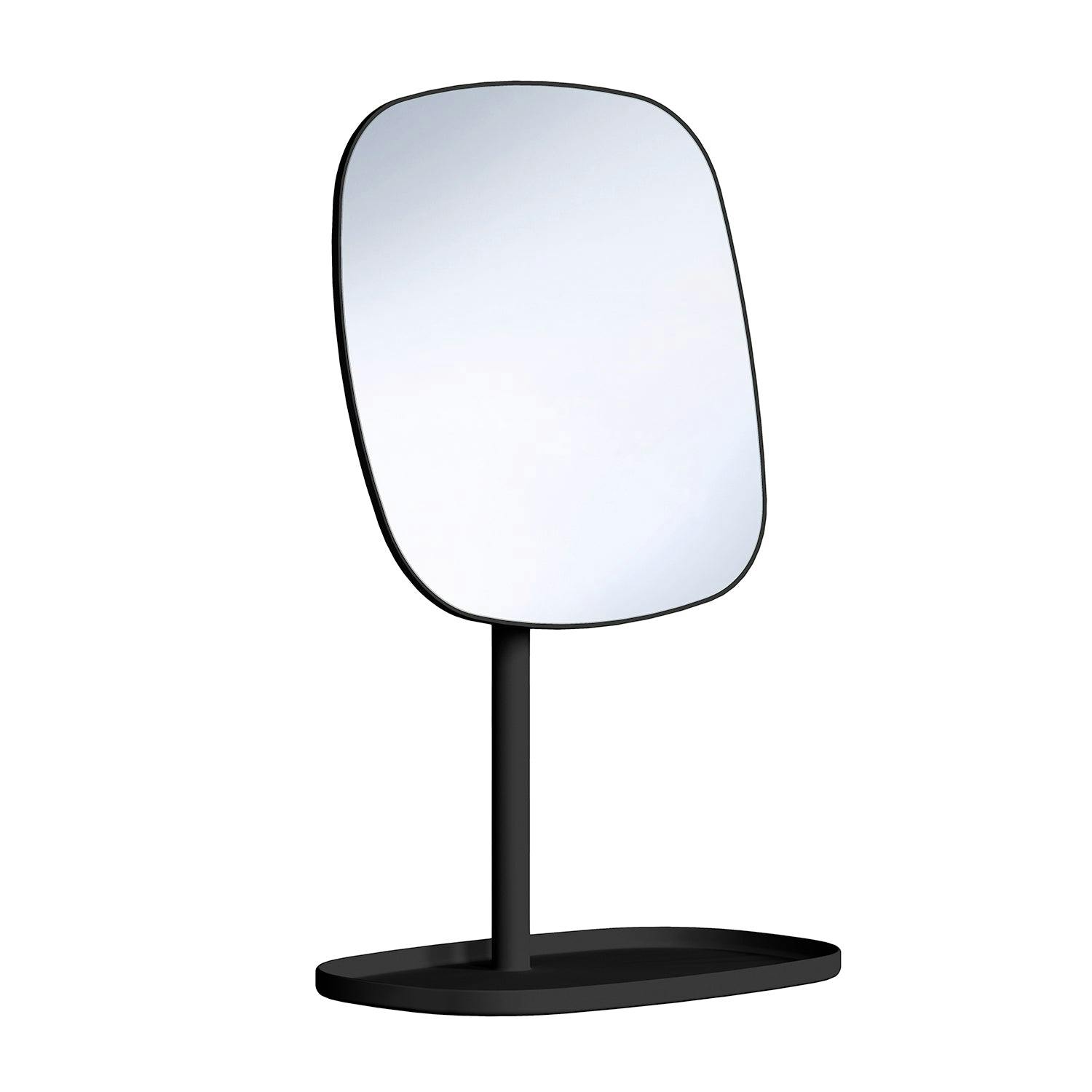 Rackhams Black Matt Mirror With Storage Tray (192 X 192Mm) Freestanding 7X Magnification Bathroom Makeup Or Shaving Mirror