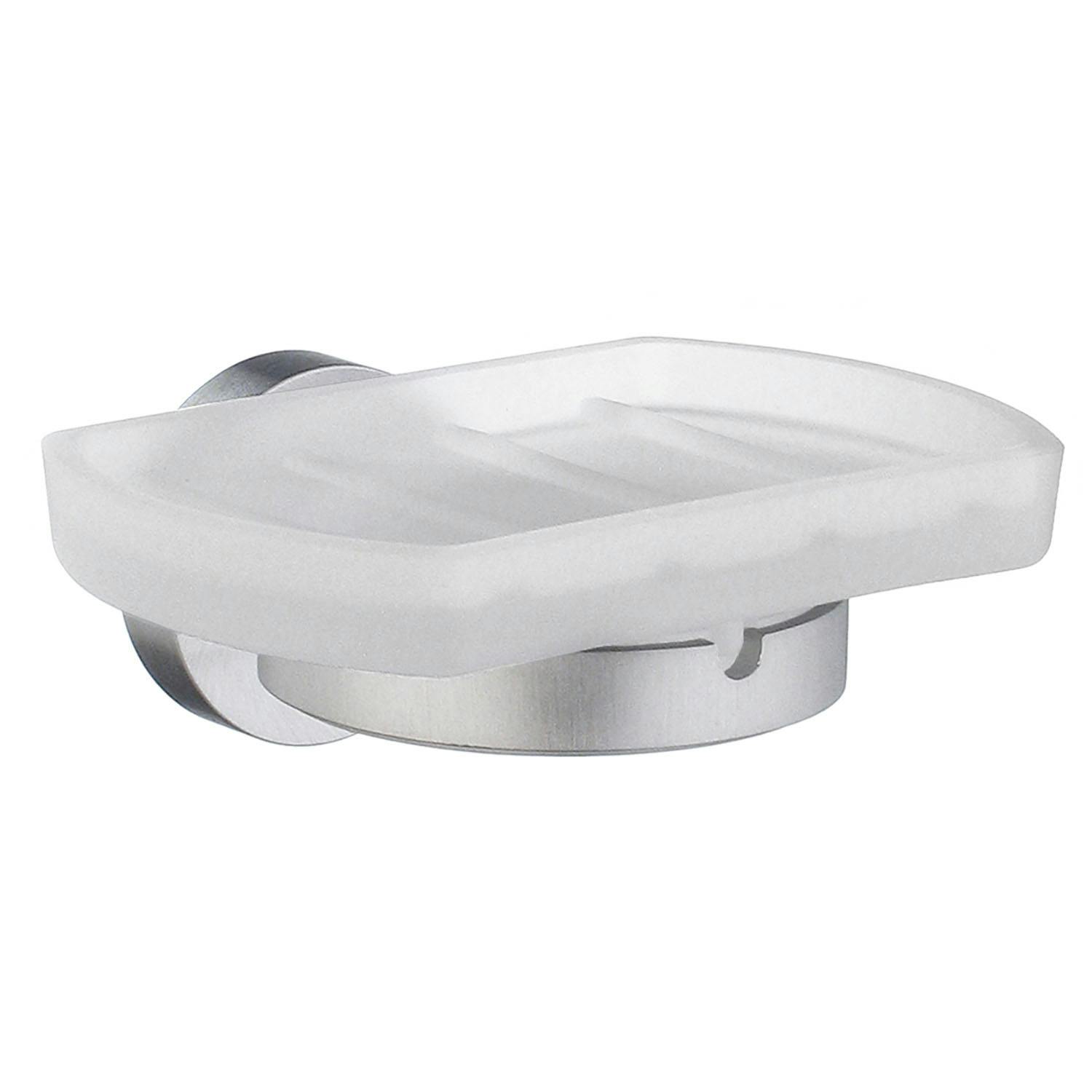 Smedbo Frosted Glass Soap Dish Tray And Brushed Chrome Wall Mounted Holder With Concealed Screws For Bath Shower Bathroom
