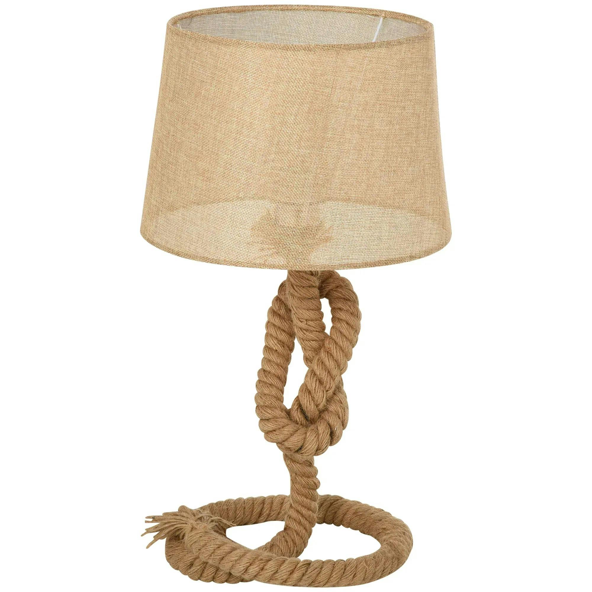 Homcom Unisex Beige Nautical Style Rope-Base Table Lamp Fabric Lampshade Metal Frame In Large - Image 5