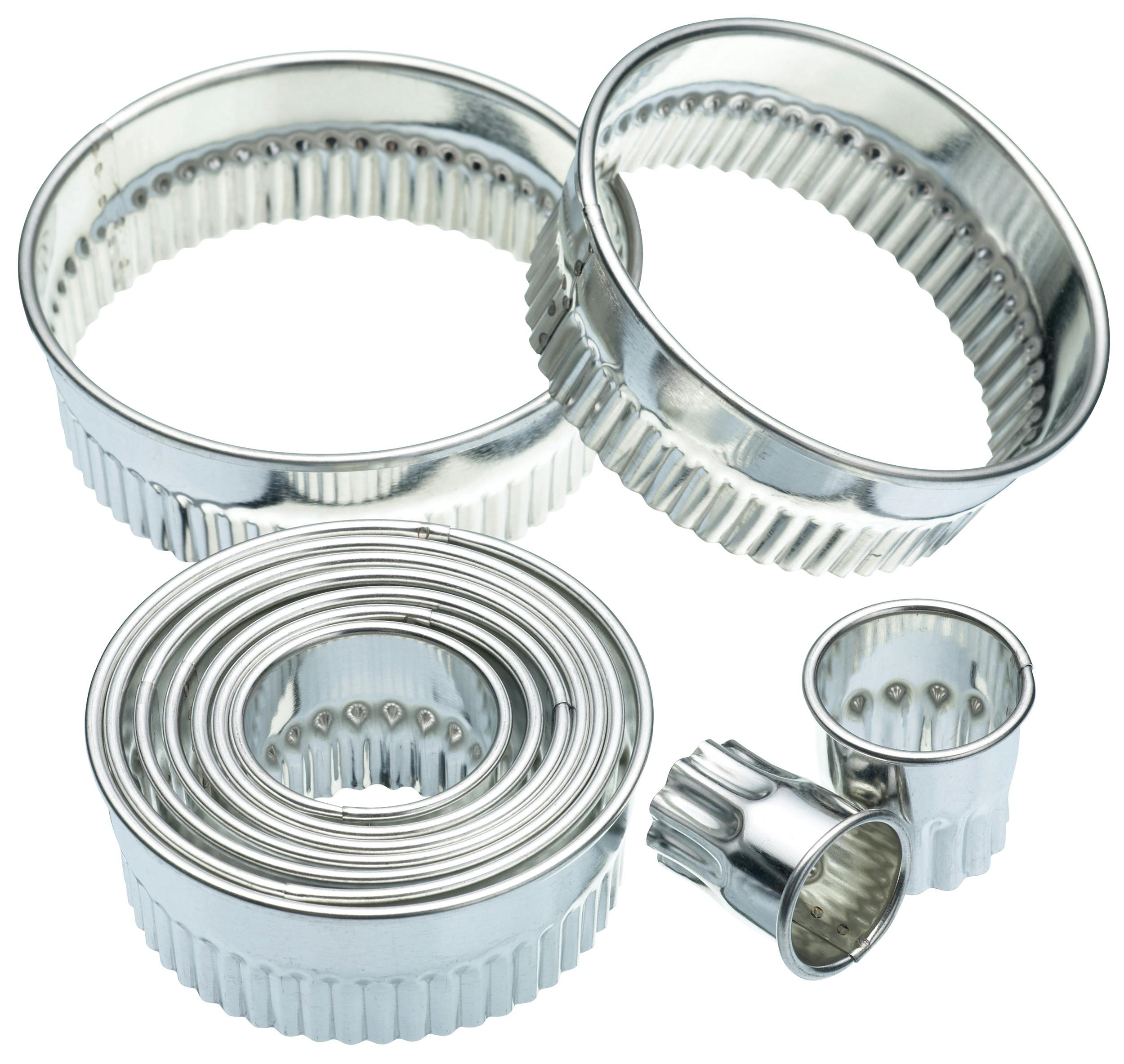 Rackhams Grey Eleven Fluted Cutters With Metal Storage Tin - Metal - Cookie Cutter