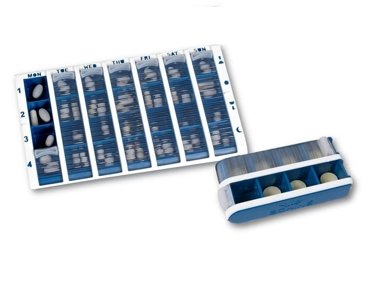 Pivotell Blue Daily & Weekly Pill Box Organiser Set - With An Innovative Easy To Open Roller Shutter