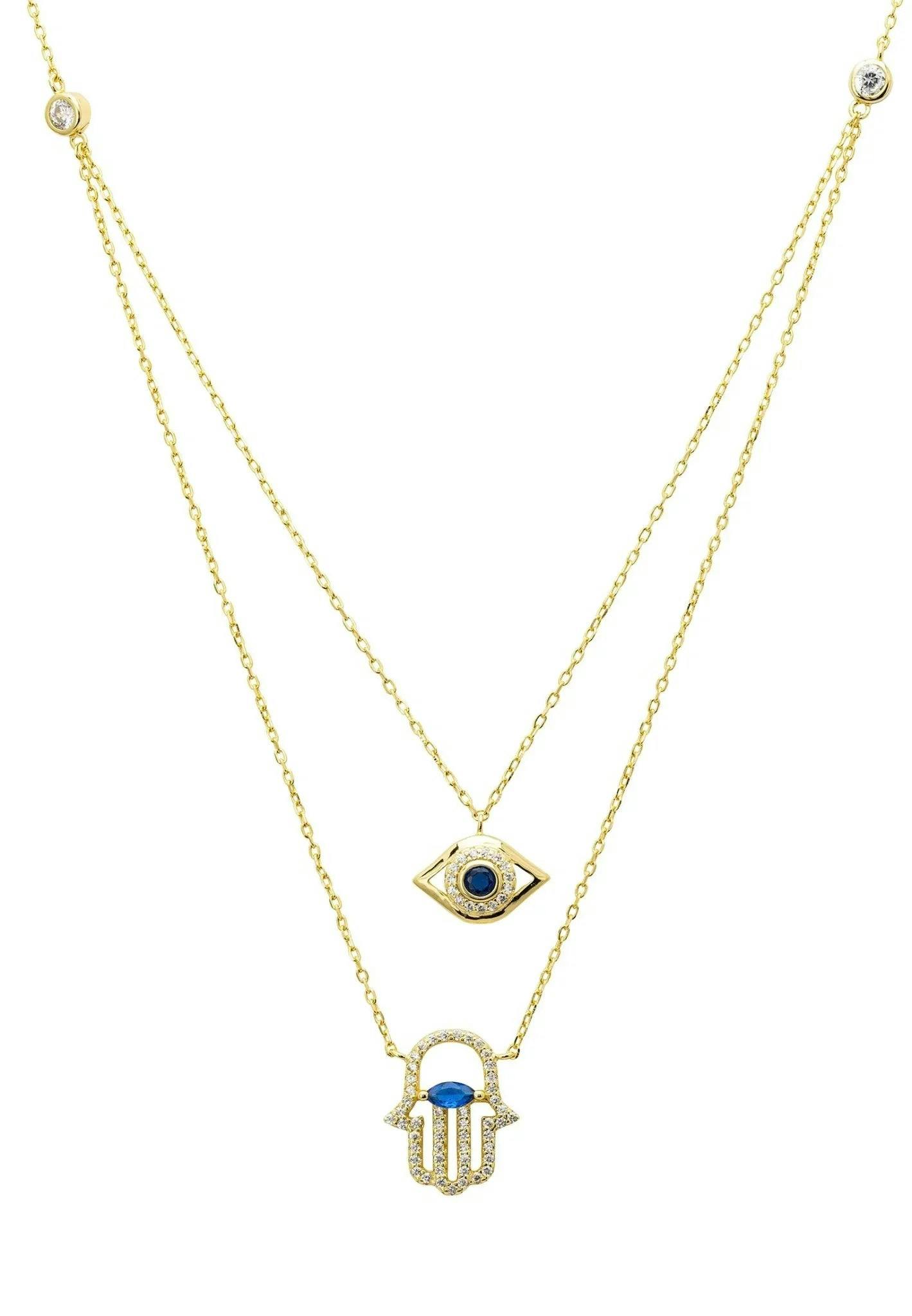 Latelita Gold Hamsa Hand And Evil Eye Layered Necklace