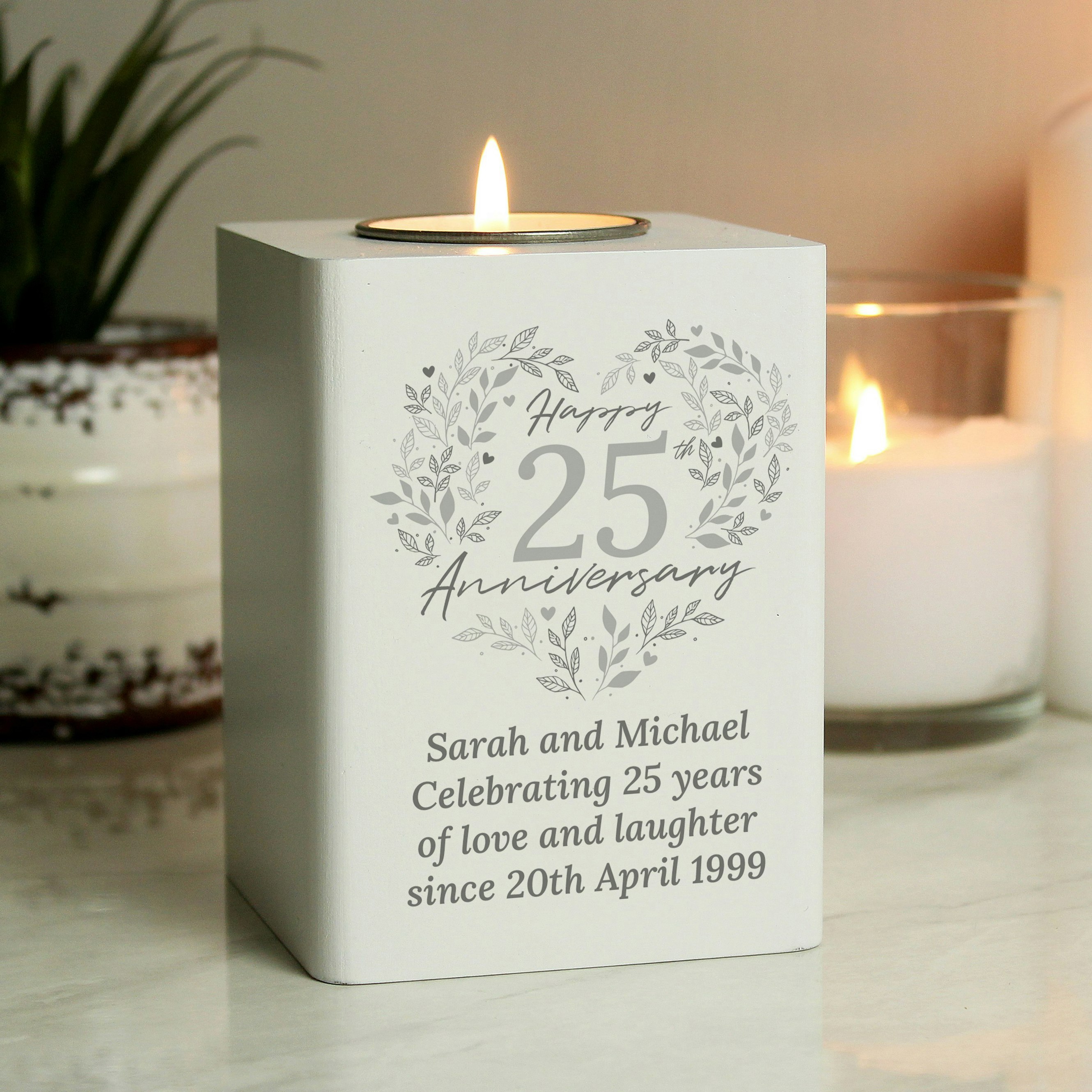 Rackhams Silver/Light Personalised 25Th Wedding Anniversary Tea Holder