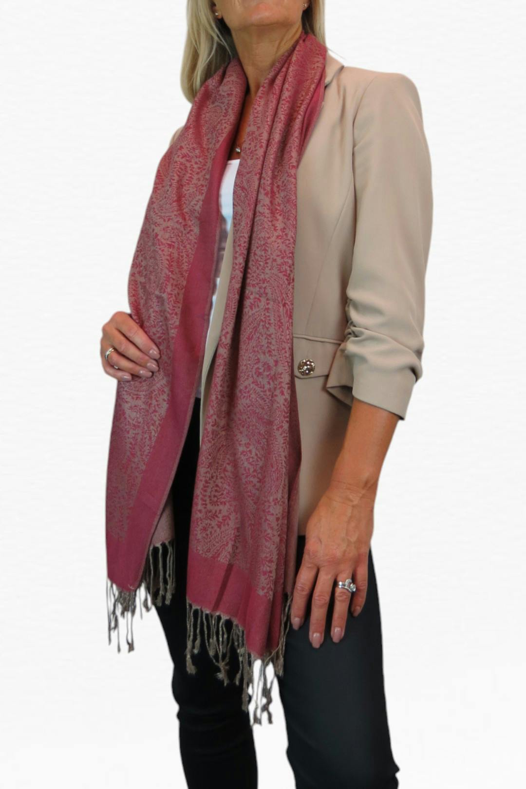 Paulo Due Red Paisley Jacquard Fine Pashmina Shawl Wrap