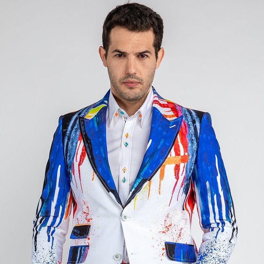 Claudio Lugli White Paint Drip Printed 2 Piece Suit - 42 Uk/ 52 Eu