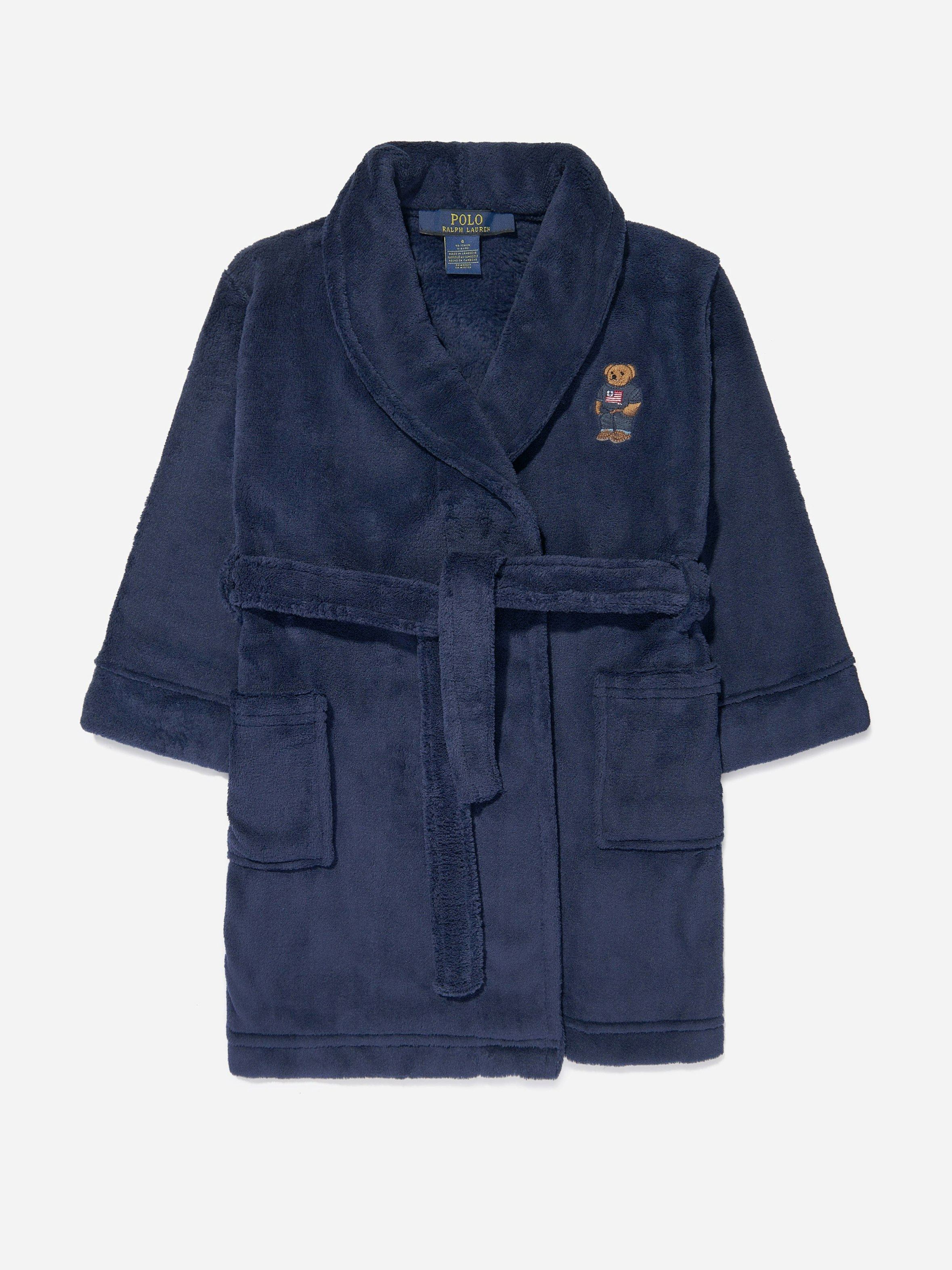Ralph Lauren Kids Boys Bear Patch Robe In Navy - Navy - Us L - Uk 12 - 14 Yrs