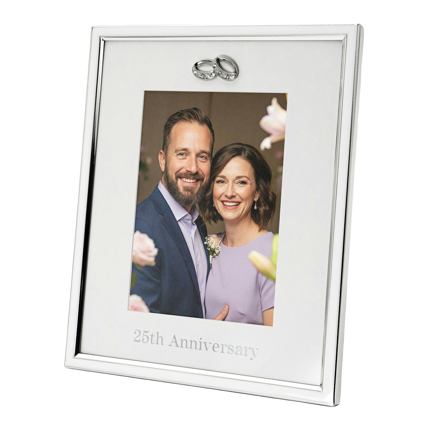 Rackhams Silver 25Th Anniversary Plated 5X7 Picture Frame With Double Diamante Rings Size 25