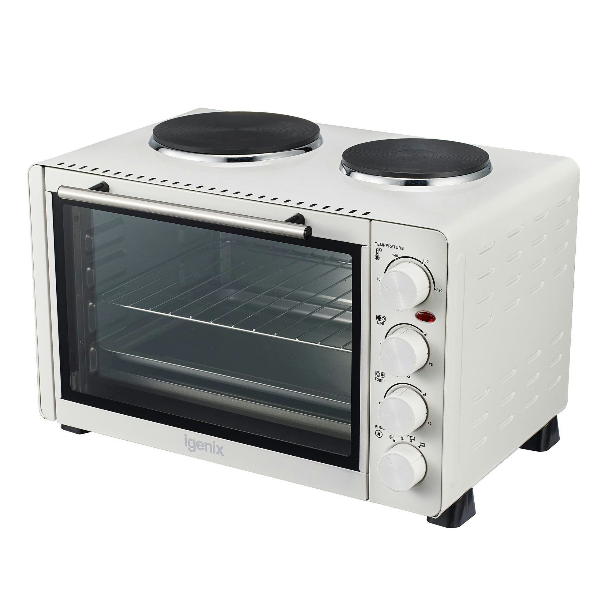 Igenix White Electric Mini Oven With Hotplate Hobs, 30 Litres