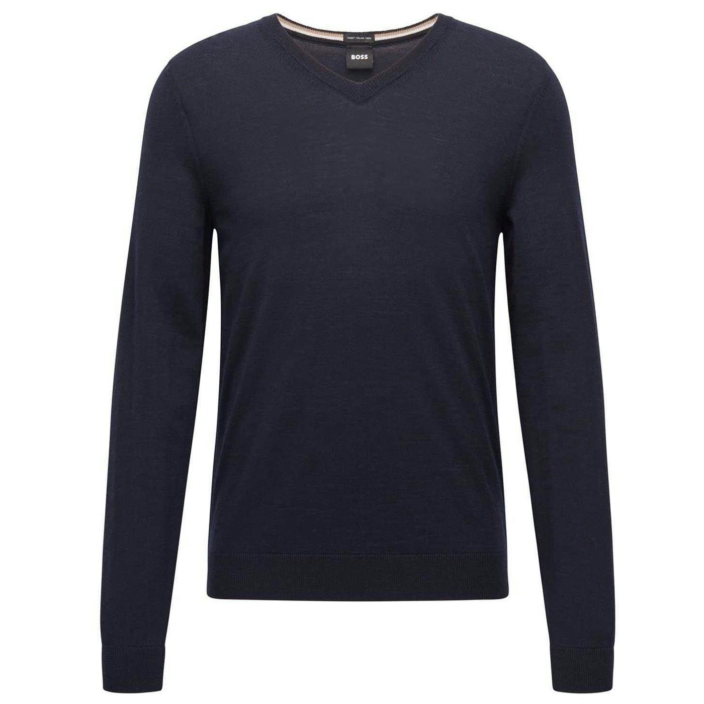 Boss Men's Dark/Blue Knitted Regular Formal Pullover - L - 100% Mixed