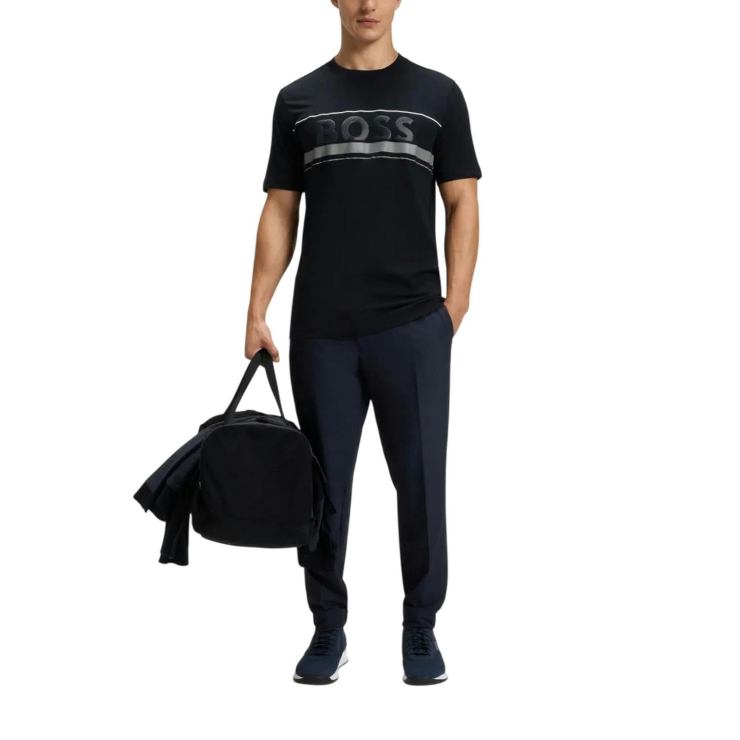 Boss Men's Dark/Grey Iconic Zone T-Shirt - S - 100% Cotton