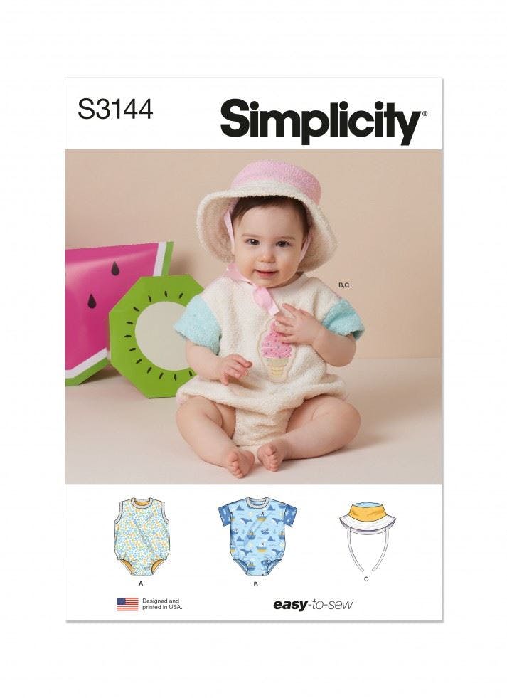 Simplicity Sewing Pattern 3144, Jumpsuits, Headwear For Baby, A (Xs-S-M-L) - Easy - A (Xs-S-M-L)