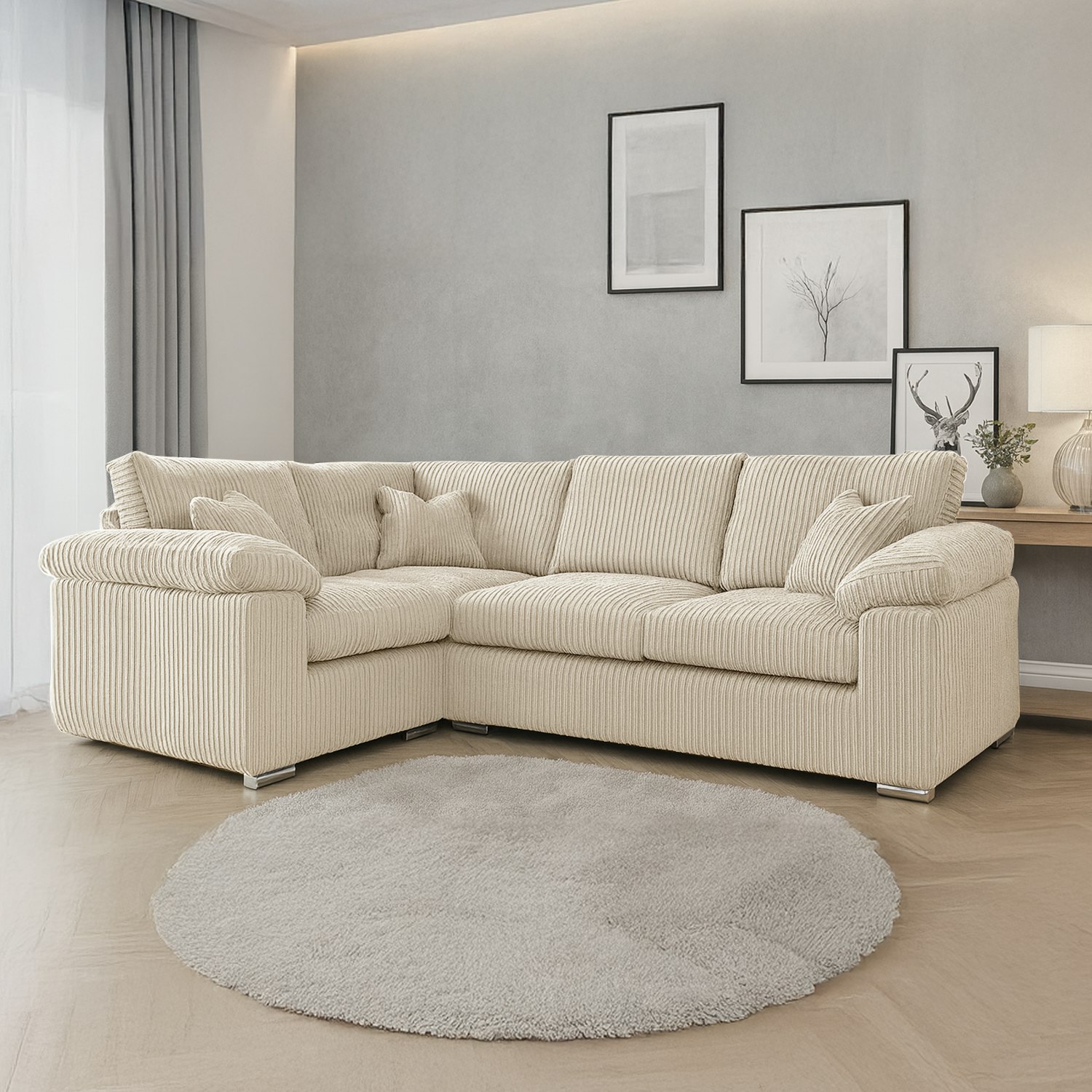 Furnishings For Less Cream Delta Full Jumbo Cord 4 Seater Corner Sofa - Left Hand Facing