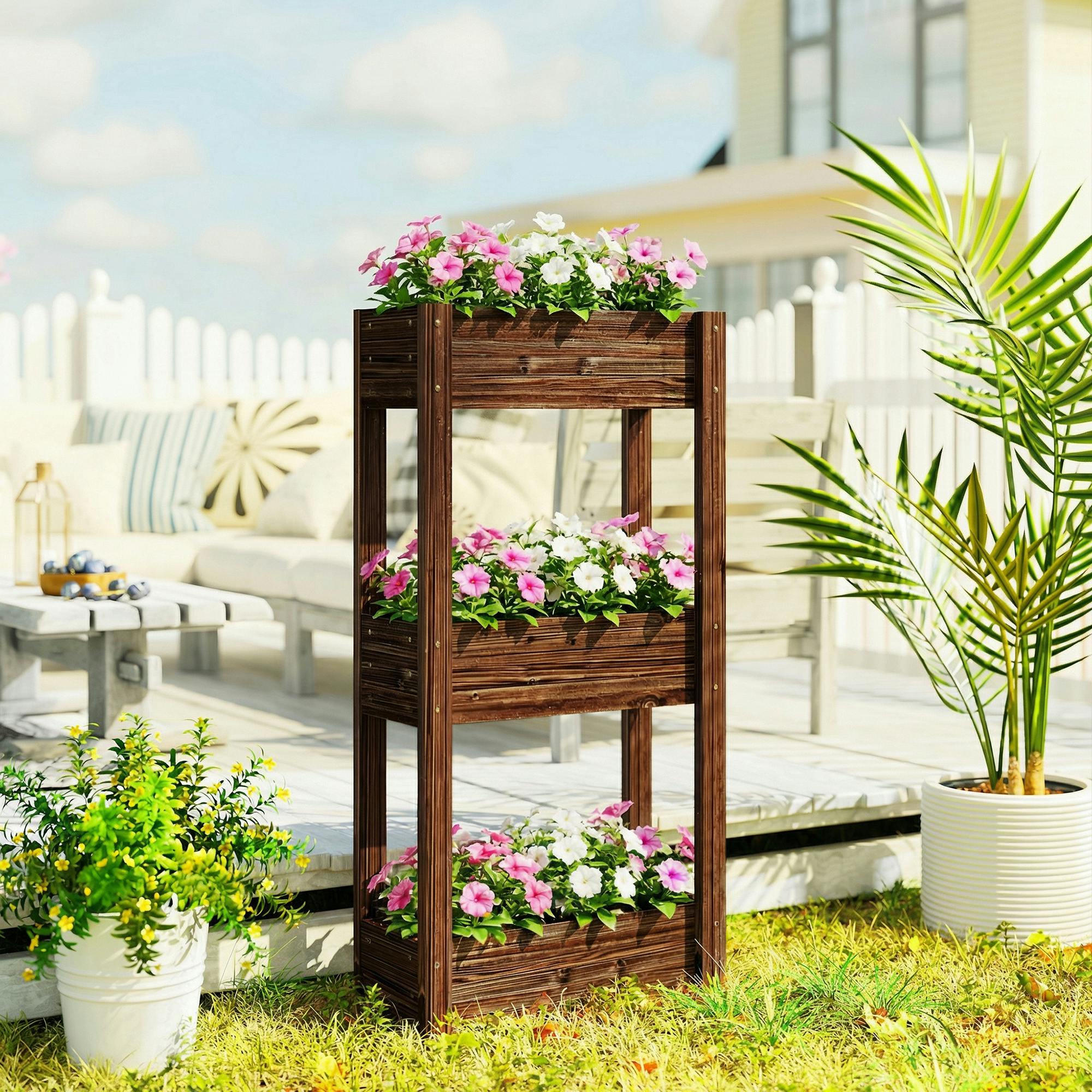 Rackhams 2-Tier Wooden Raised Planter, Raised Garden Bed On Legs - Raised Planter - 60 X 25 X 120 Cm