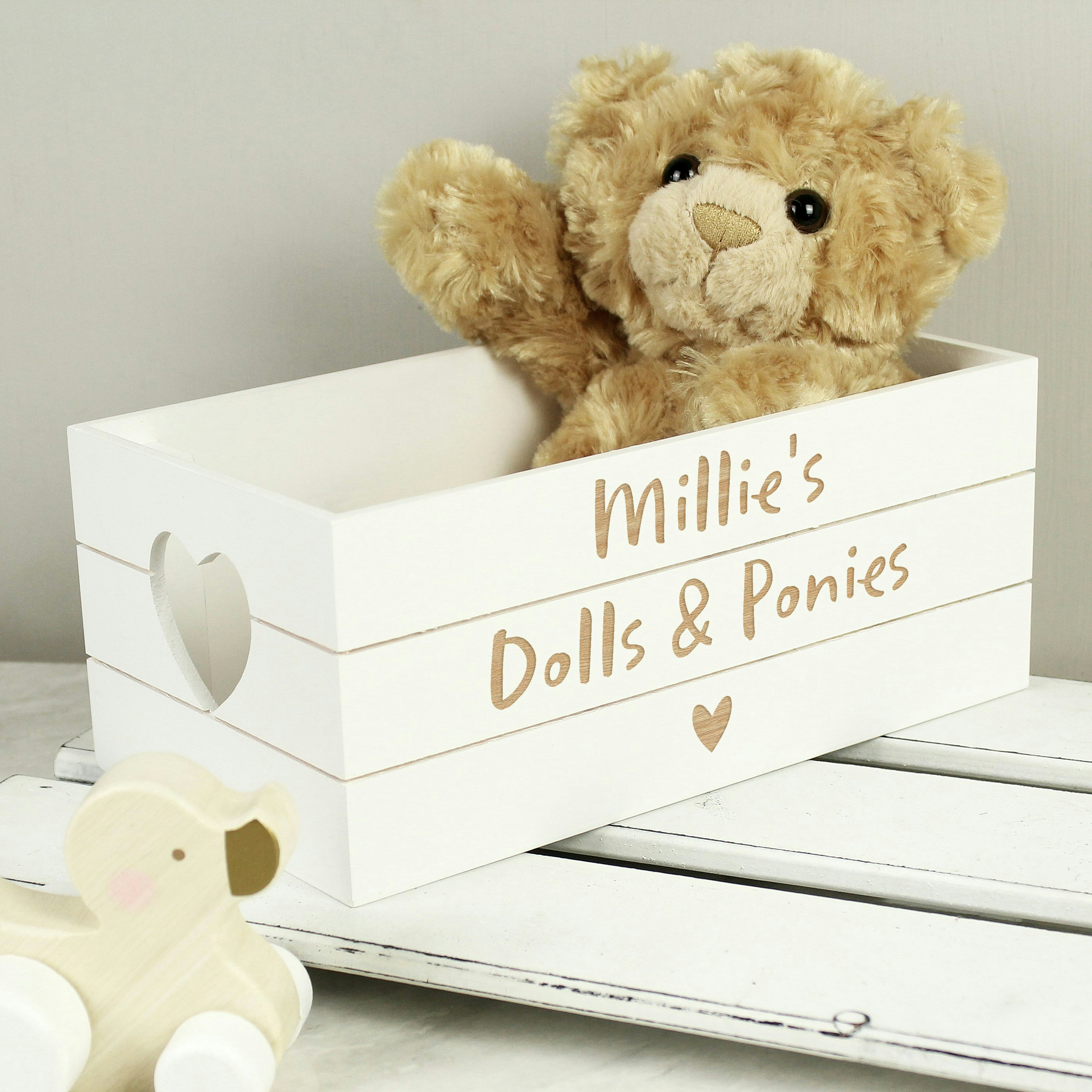 Rackhams White Personalised Free Text Heart Wooden Crate