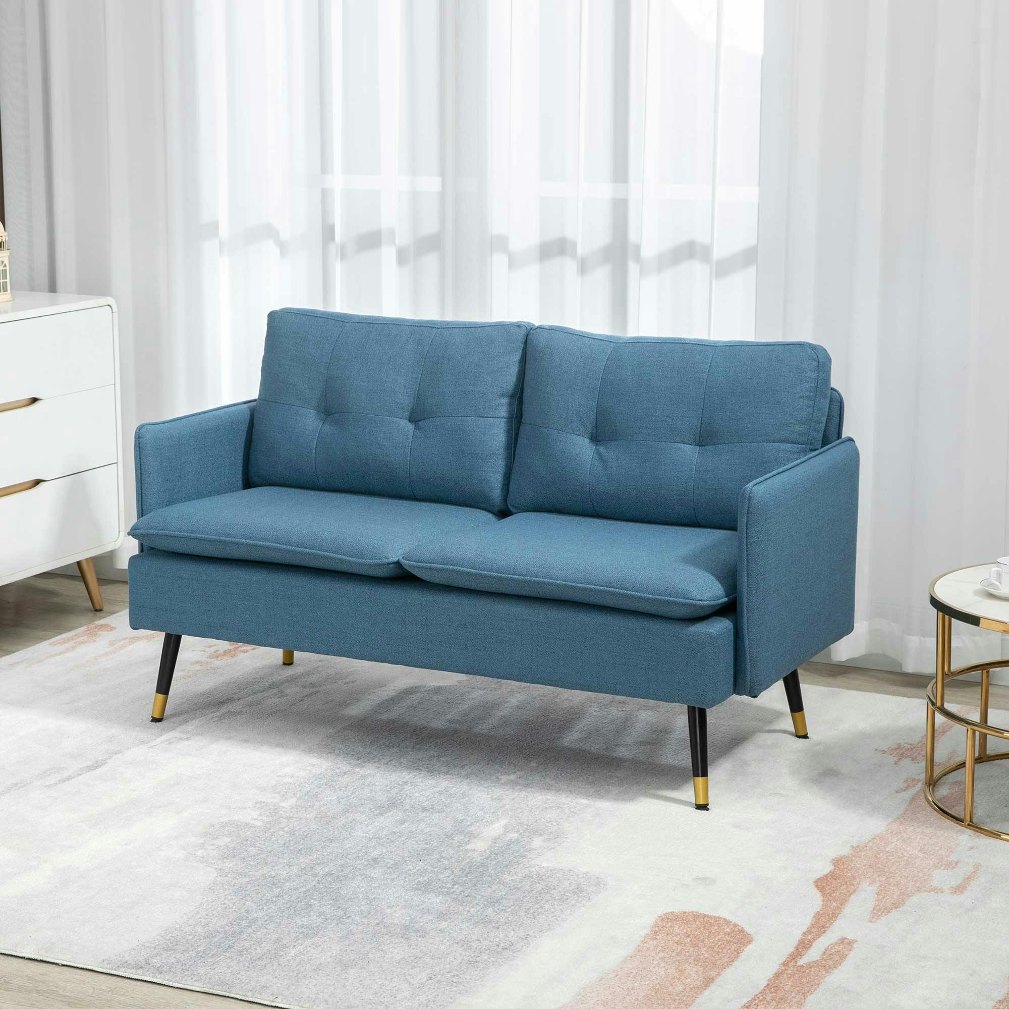 Rackhams Blue Modern Upholstered Two Seater Sofa For Bedroom Living Room