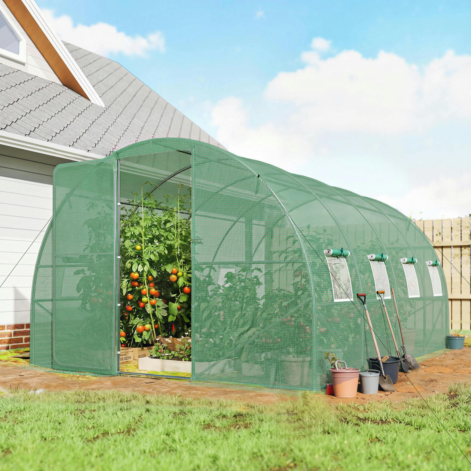 Rackhams Light 3 X 4 M Walk-In Polytunnel Greenhouse With 8 Windows, Garden Tunnel