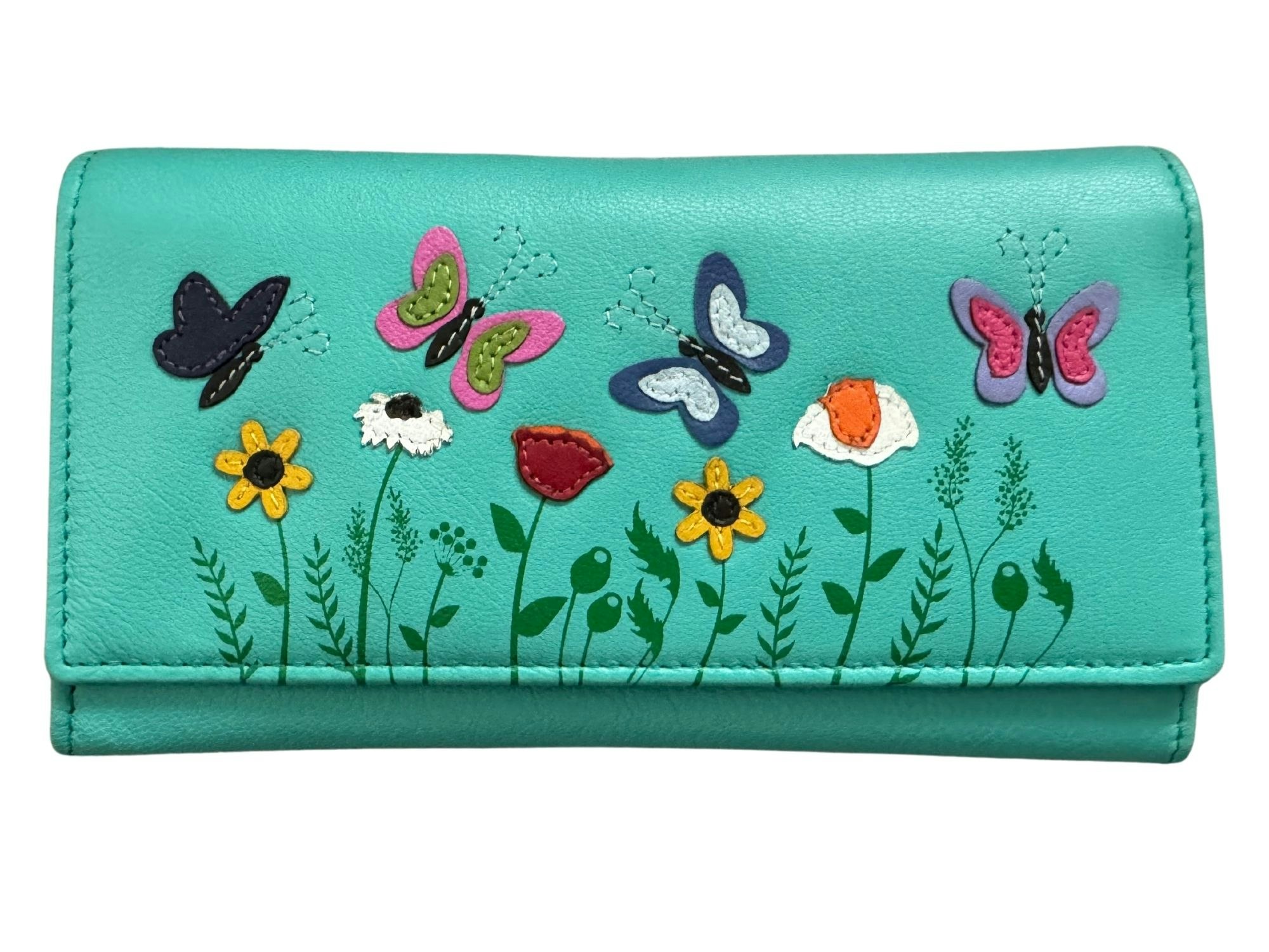 Mala Leather Turquoise Sophia Floral & Butterflies Matinee Leather Purse