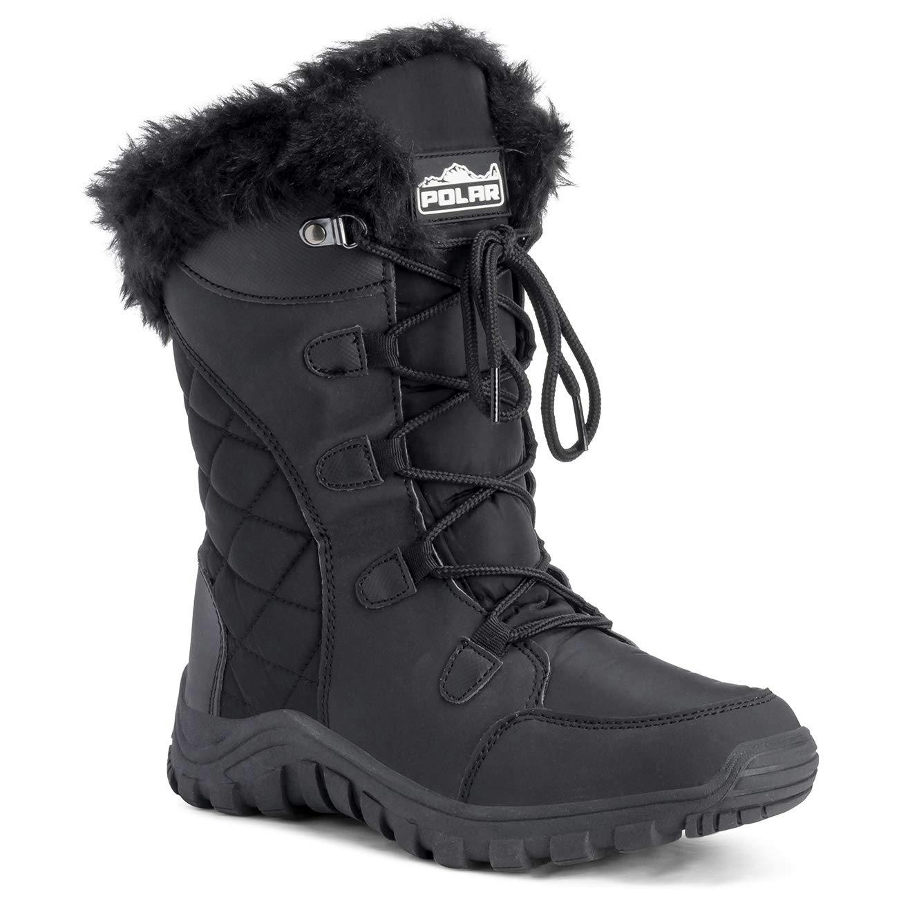 Viva Women's Black Quilted Lace Up Waterproof Outdoor Cuff Snow Rain Boot - 5