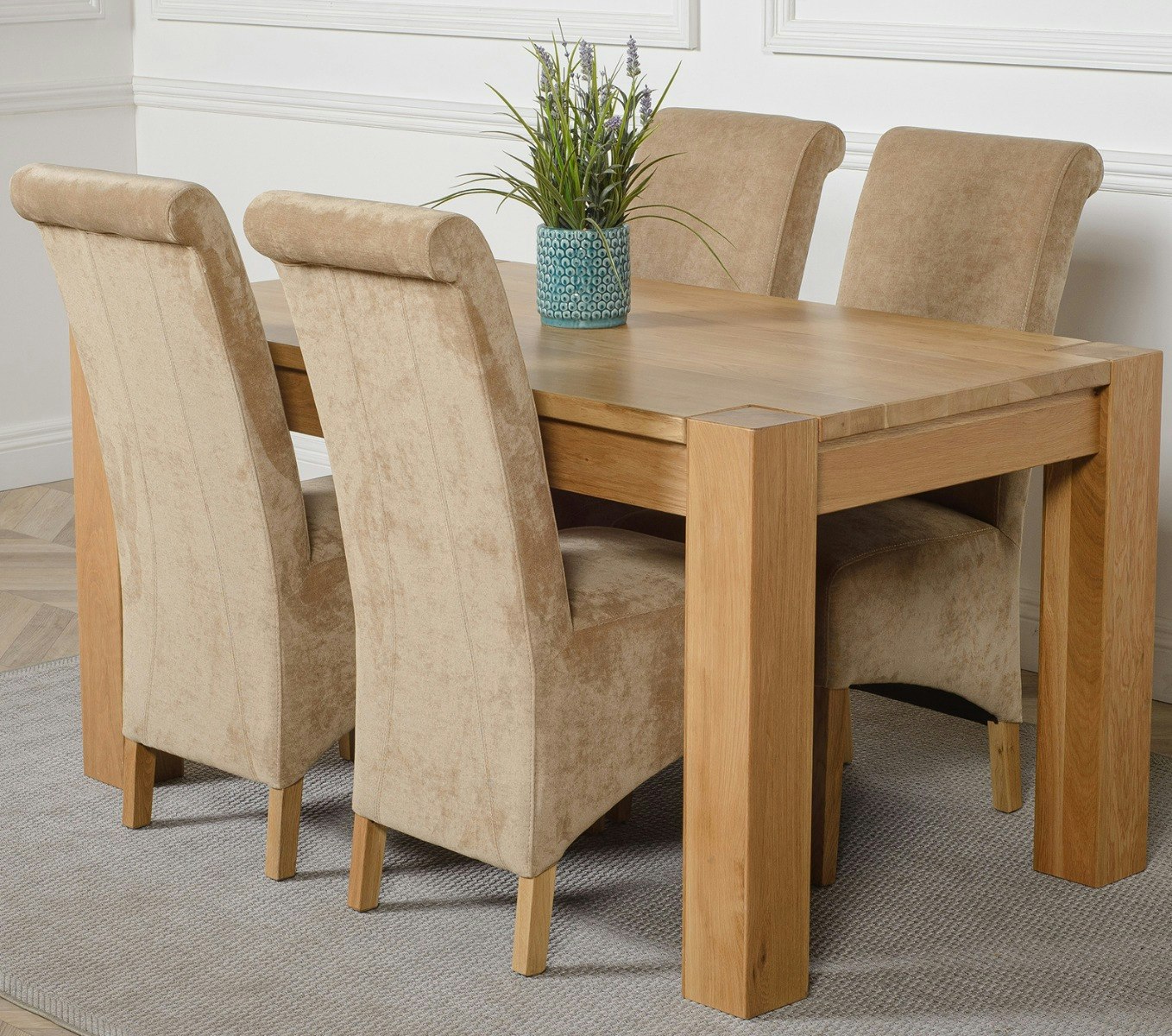 Rackhams Beige Kuba Medium Oak Dining Table With Montana Fabric Chairs - 4 Chairs