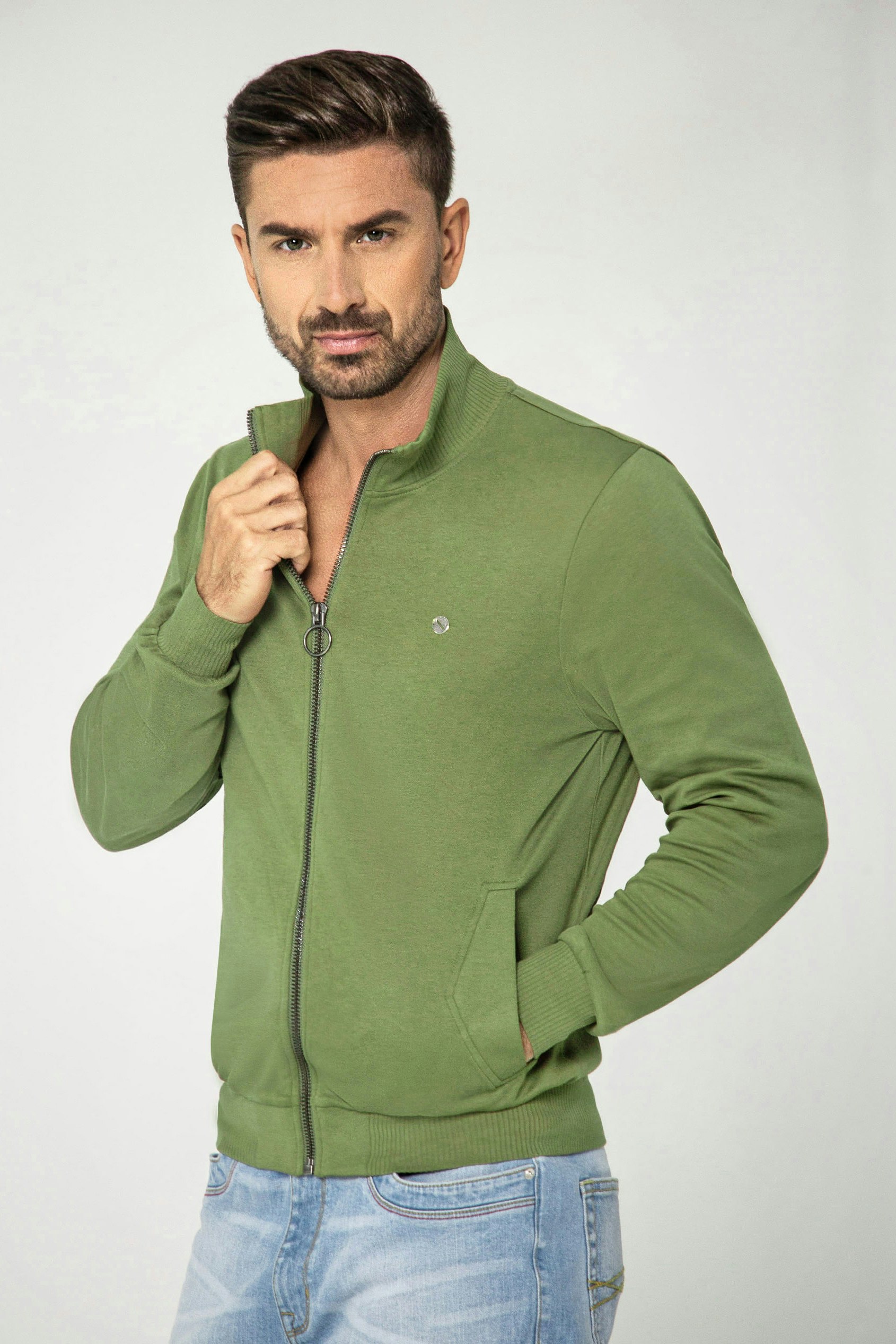 Enorsia Green Zip Through Varsity Bomber Jacket - L - 100% Cotton