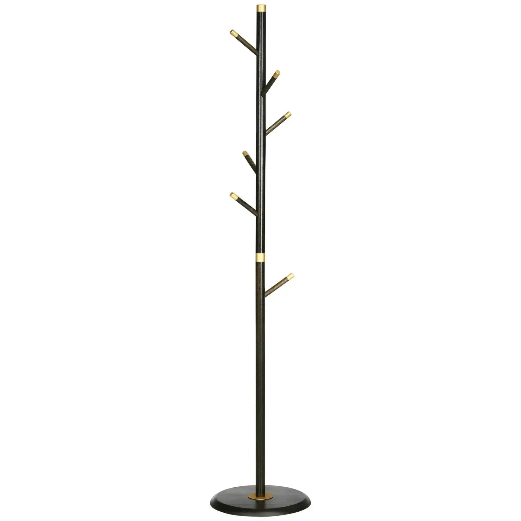 Bobobiy Brown Vintage Coat Rack Stand Freestanding Hall Tree With 6 Hooks Bamboo Frame For Entryway Hallway Bedroom Walnut - Walnut