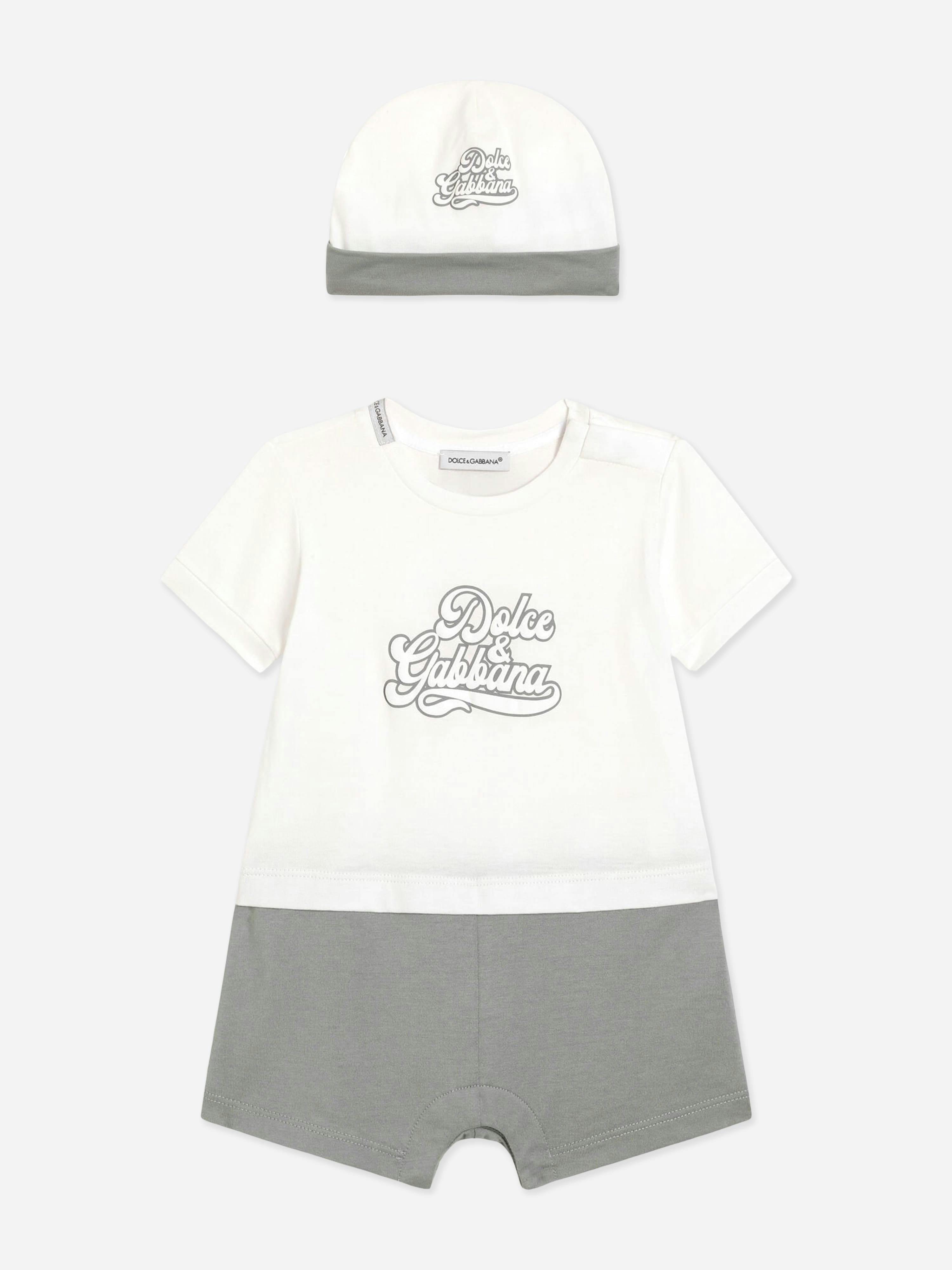 Dolce & Gabbana Kids Boys White Dolce & Gabbana Baby Logo Romper Set In - 6 9 Mths