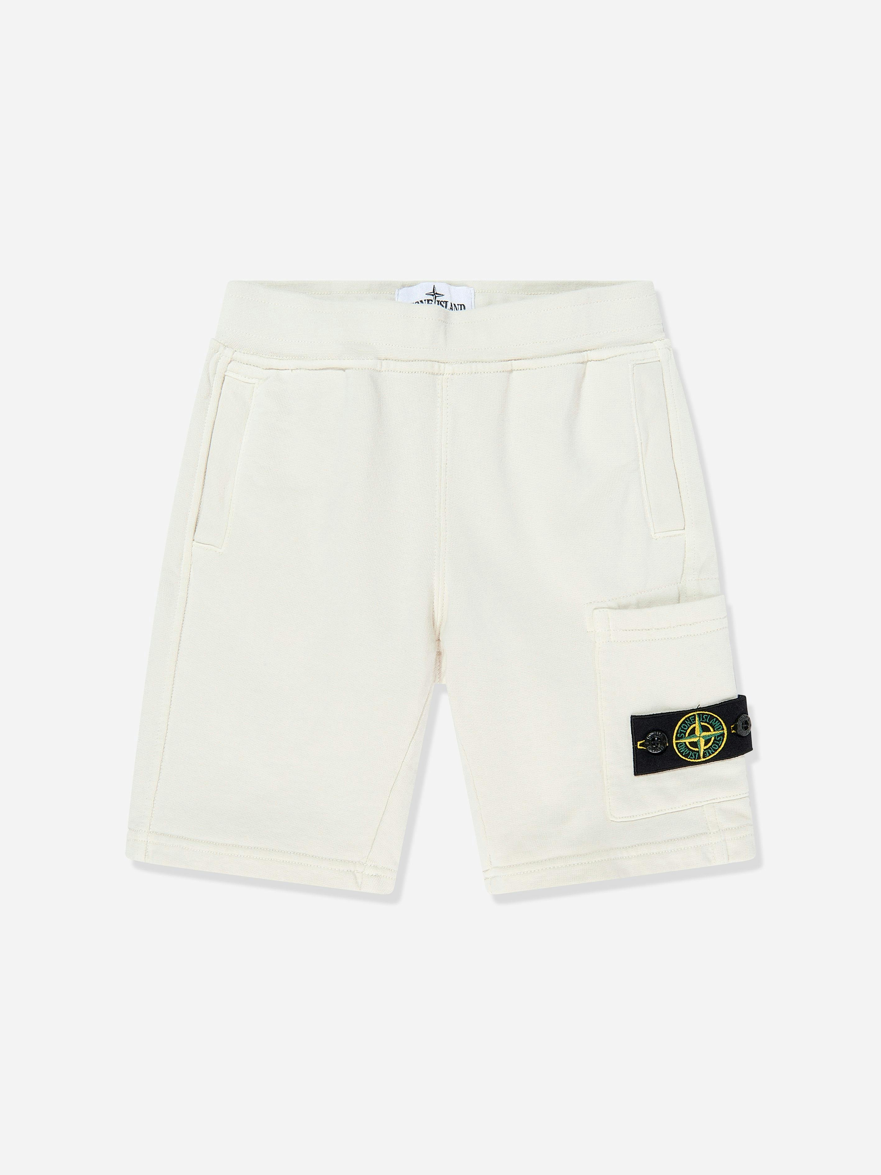 Stone Island Boys Ivory Junior Logo Pocket Shorts In - 3 Yrs