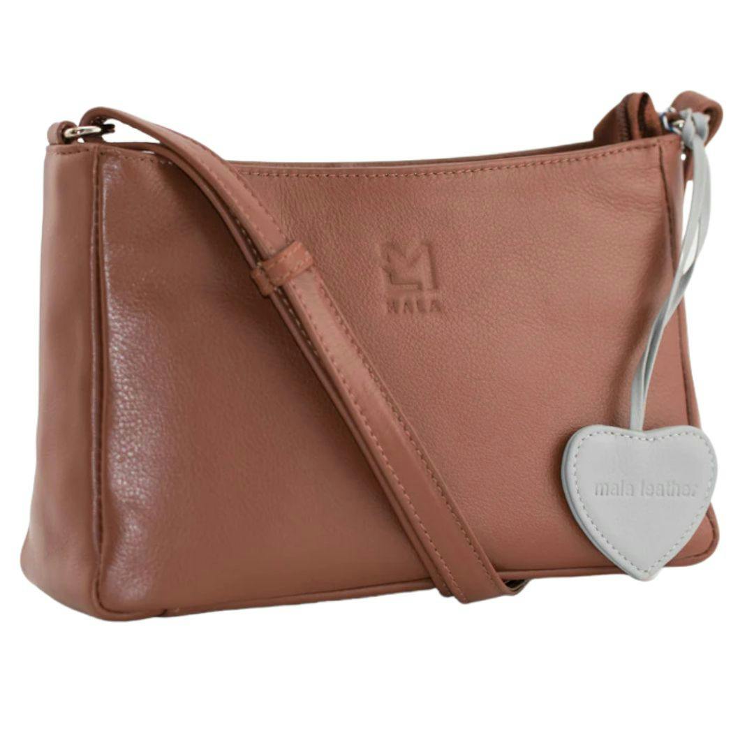 Mala Leather Anishka Heart Small Shoulder Crossbody - Tan