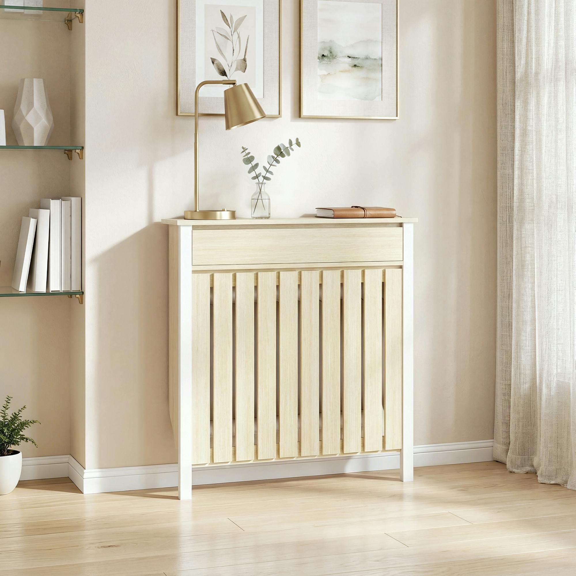 Rackhams Radiator Cover With Drawer And Vertical Slats - Oak