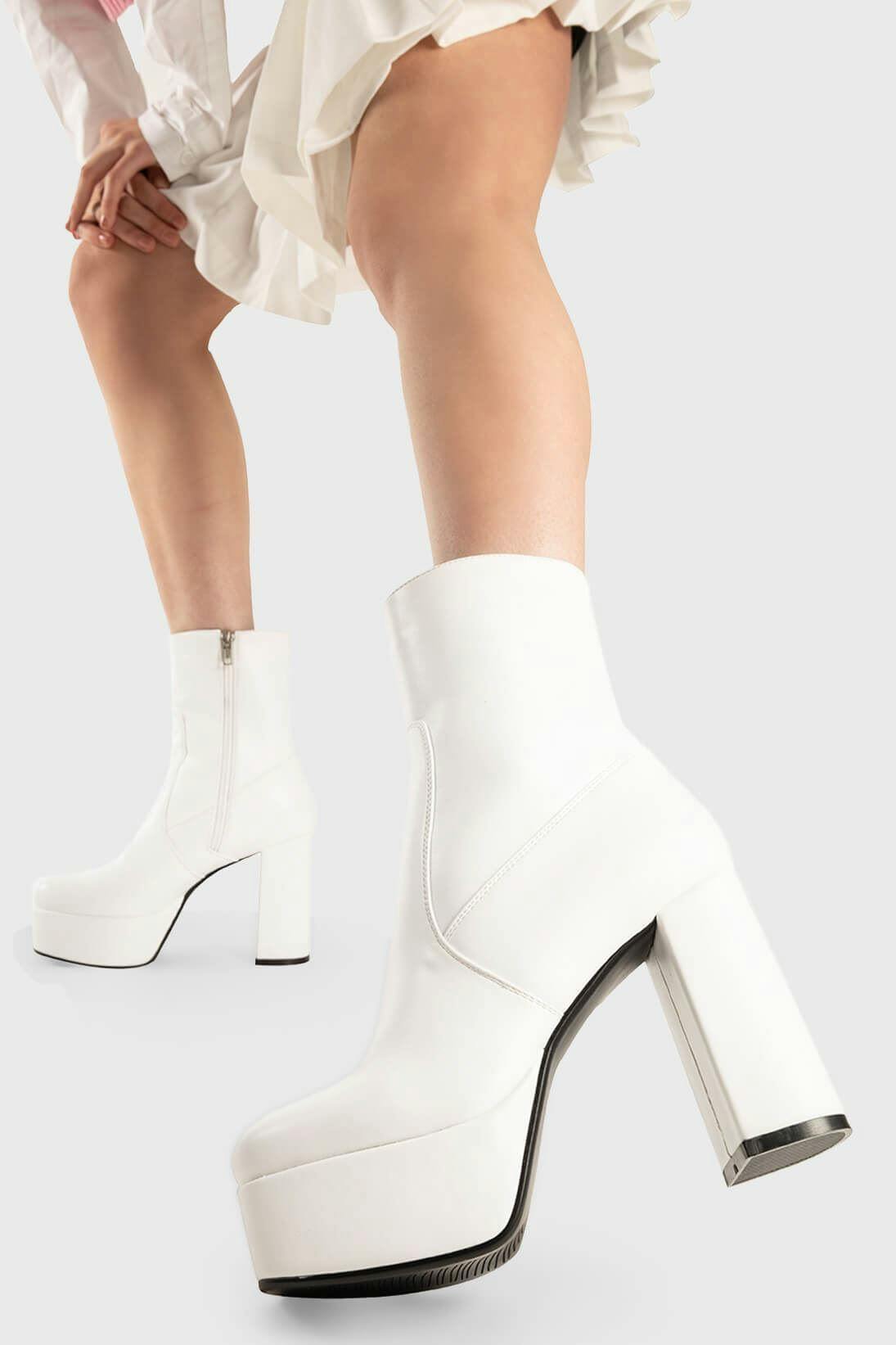 Lamoda White Making Moves Platform Ankle Boots Chunky Vegan Leather - Uk8