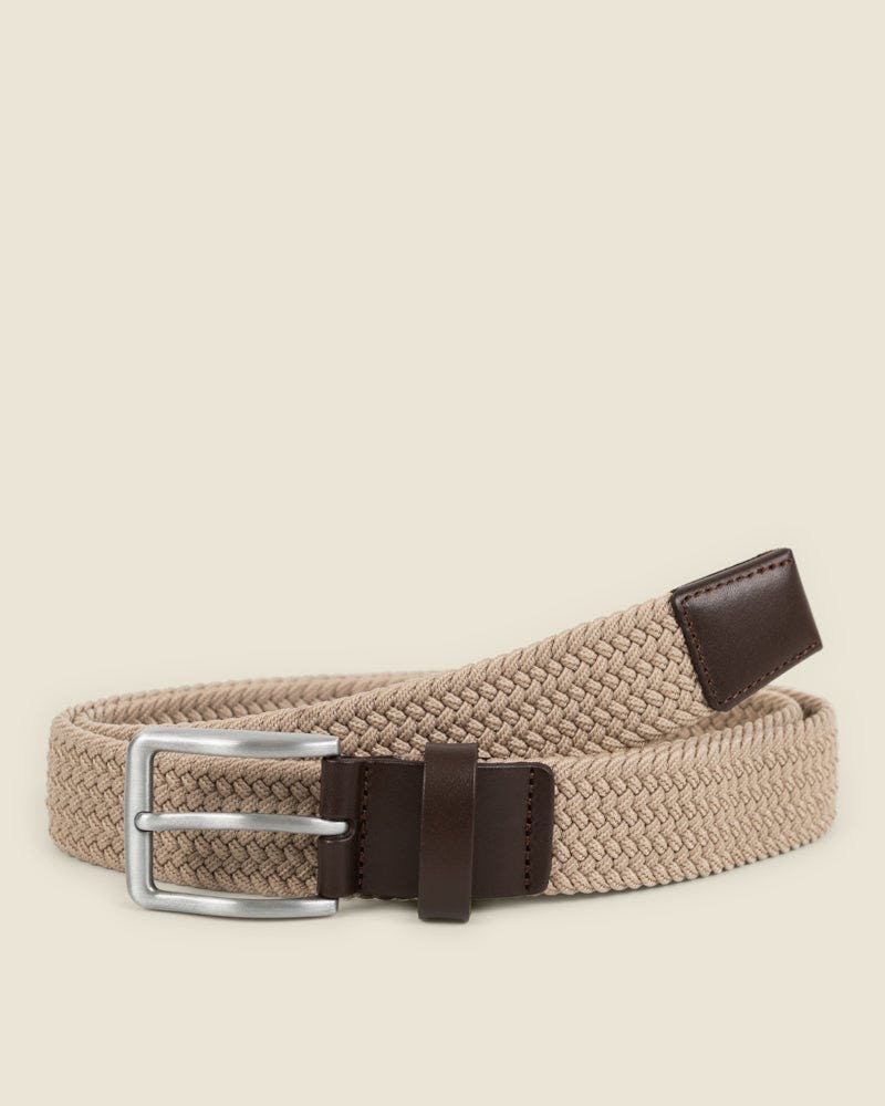 Larsson & Co Brown/Silver Esteri - Stone Woven Casual Stretch Belt - L (36-38) - Stone