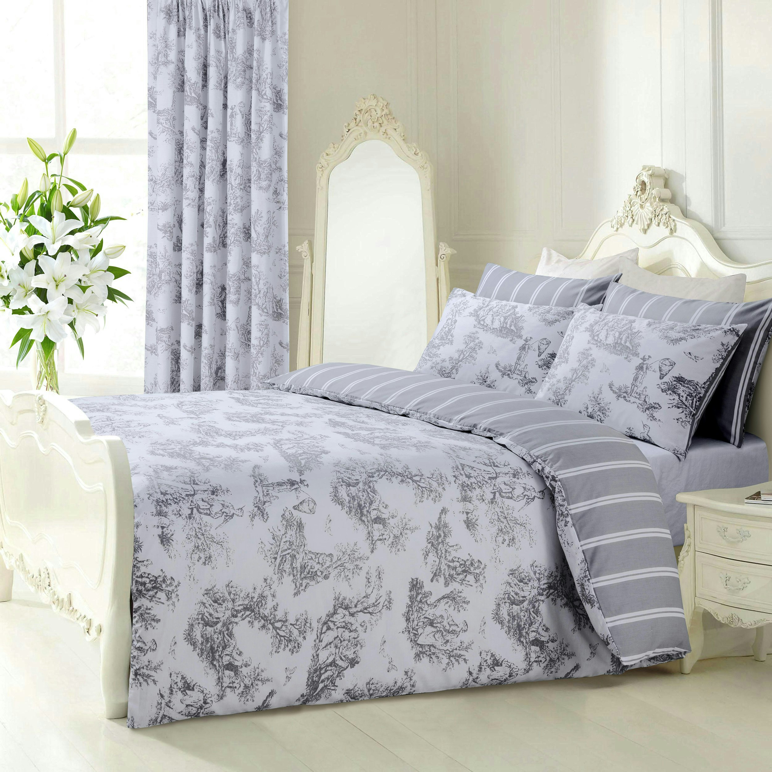 Velosso Grey Toille Printed Cotton Blend Duvet Cover And Pillowcase Set - Super King