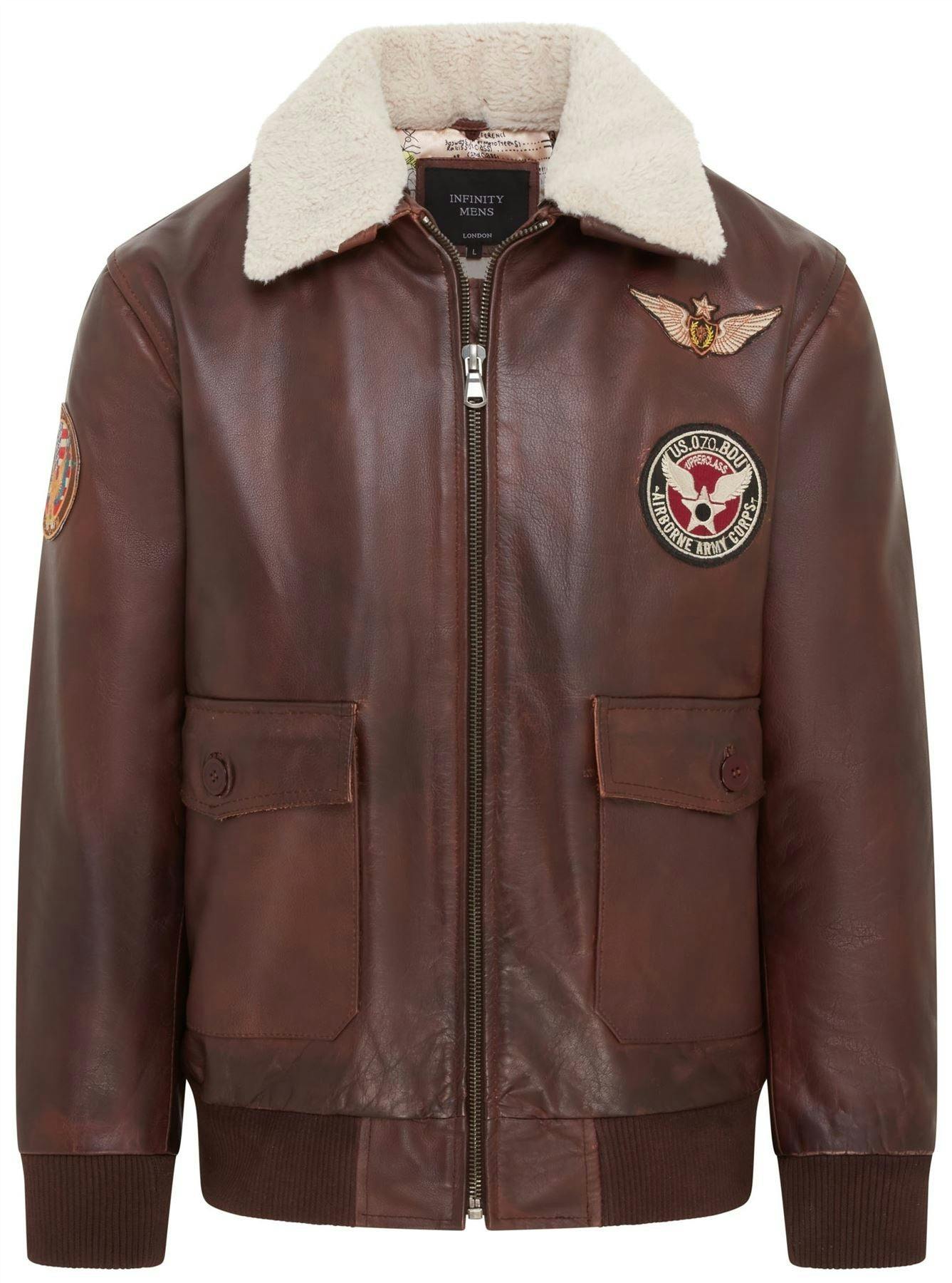 Infinity Leather Men's Brown Cowhide Leather Aviator Bomber Jacket - Akhiok - Uk 3XL | Eu 56 | Us 46